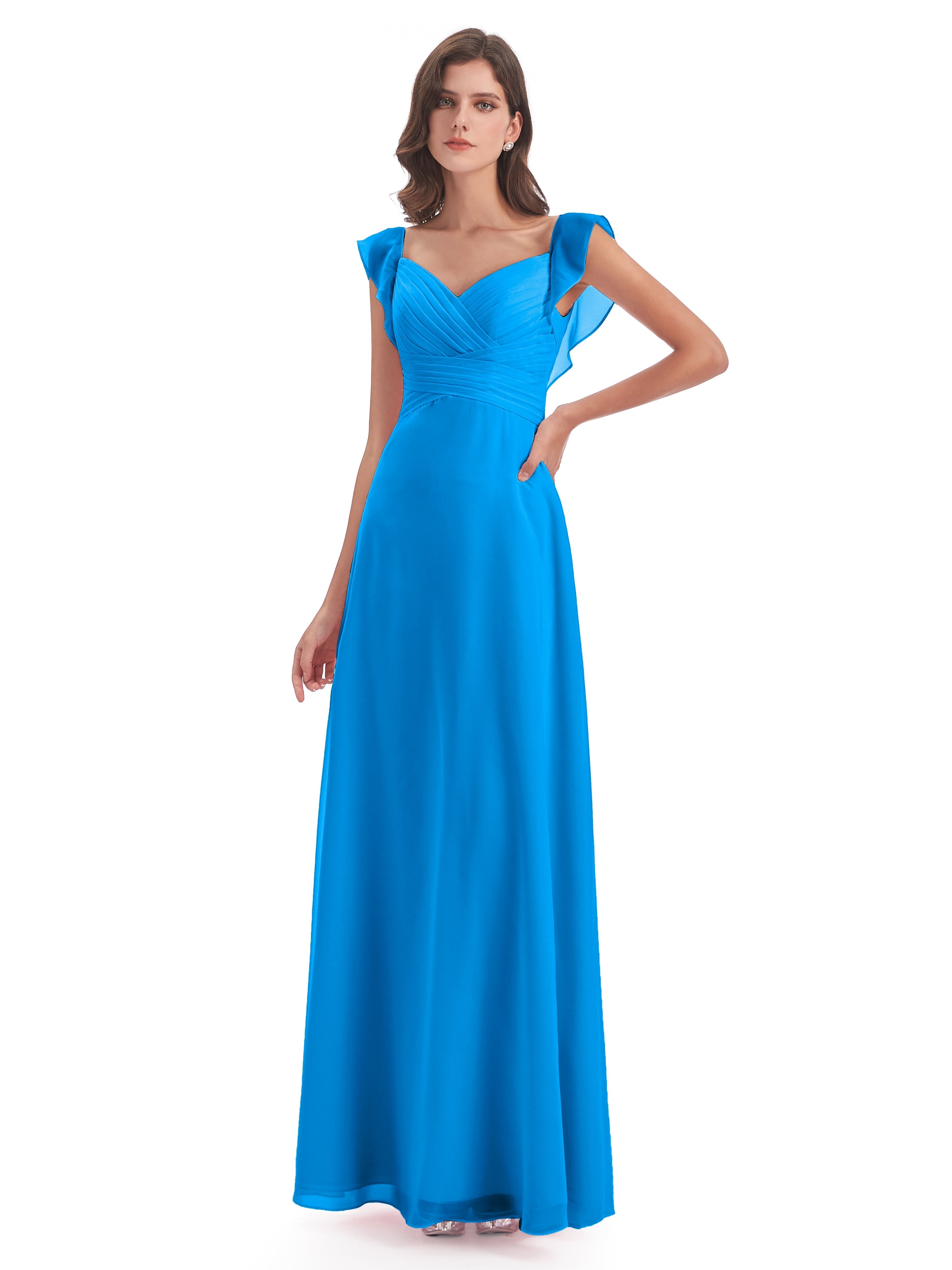 Robes De Demoiselle D'Honneur Bleu Océan Fourreau/Colonne Col V Longue Robes Demoiselle D'Honneur