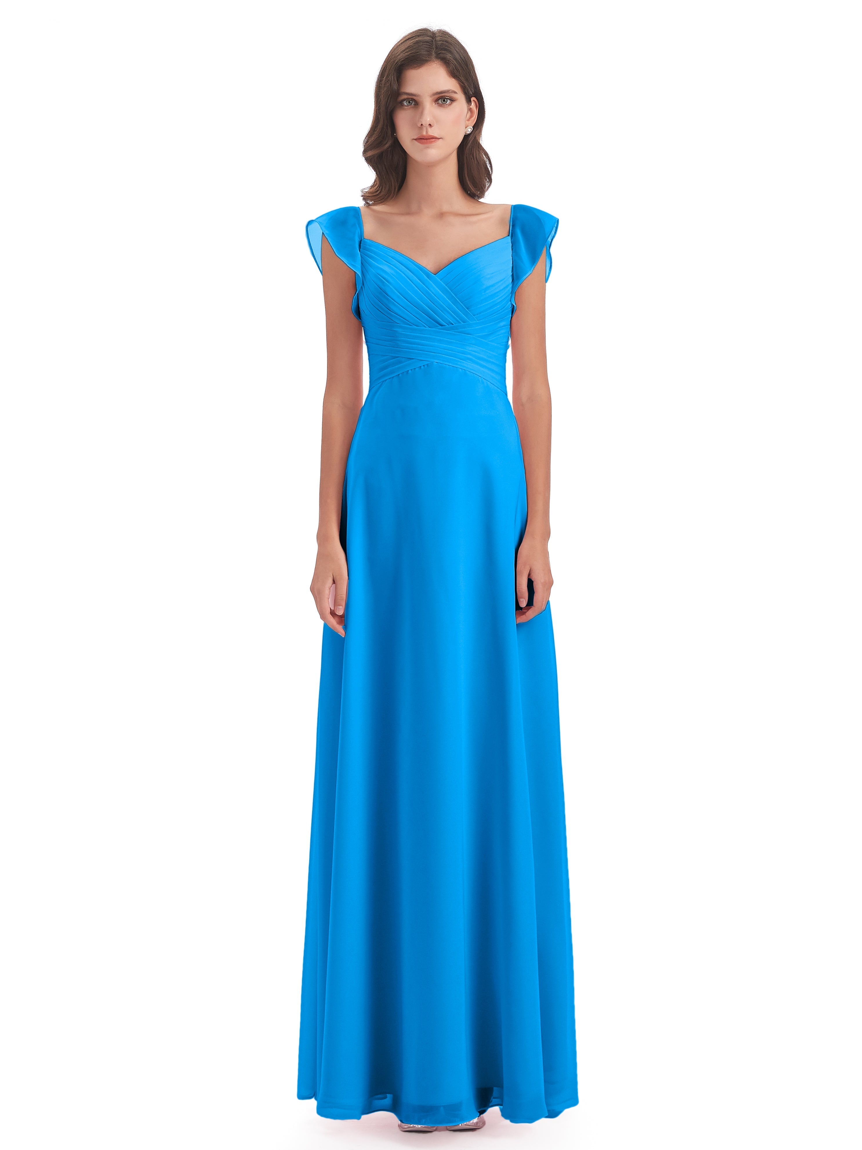 Robes De Demoiselle D'Honneur Bleu Océan Fourreau/Colonne Col V Longue Robes Demoiselle D'Honneur