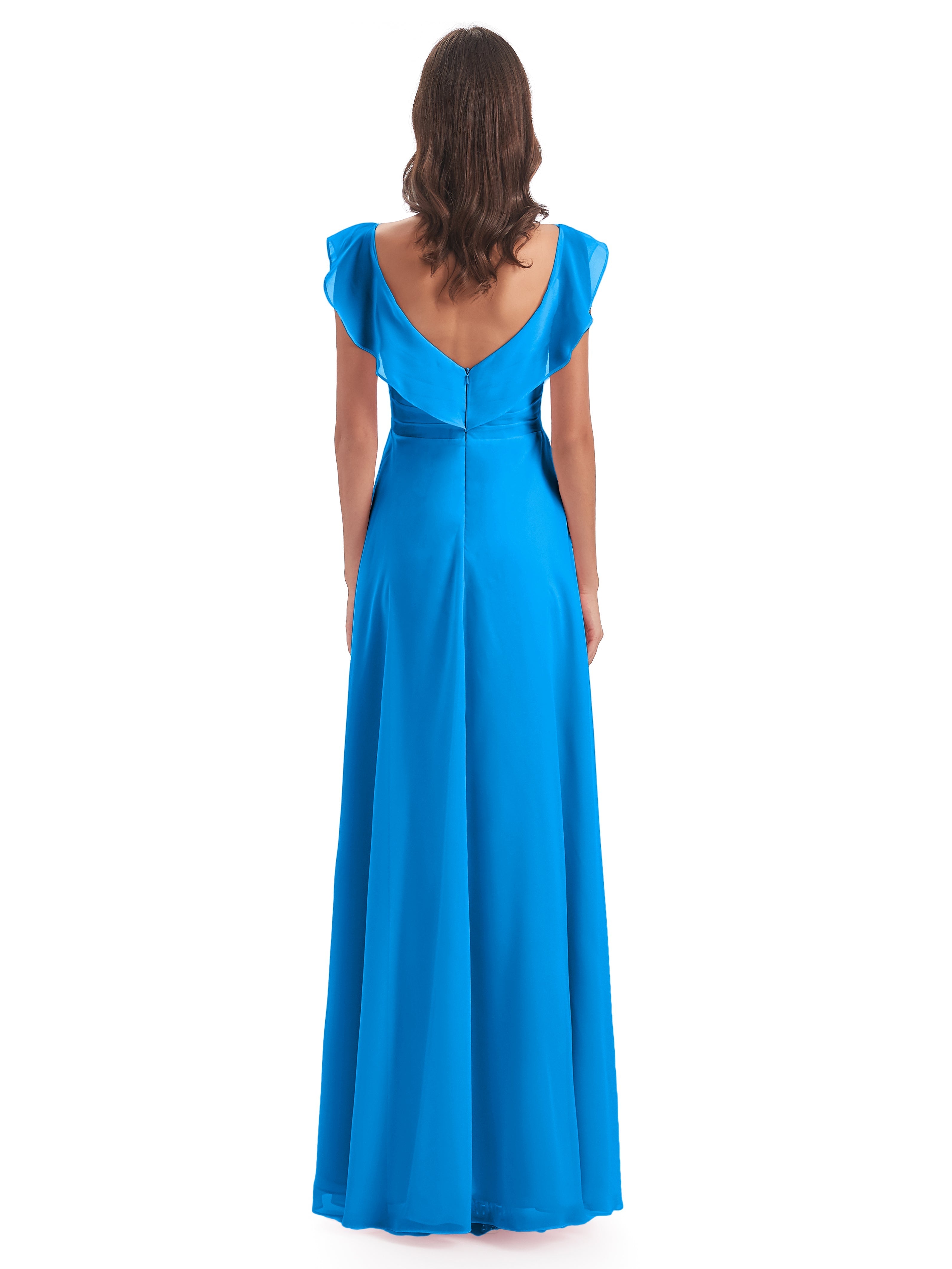 Robes De Demoiselle D'Honneur Bleu Océan Fourreau/Colonne Col V Longue Robes Demoiselle D'Honneur