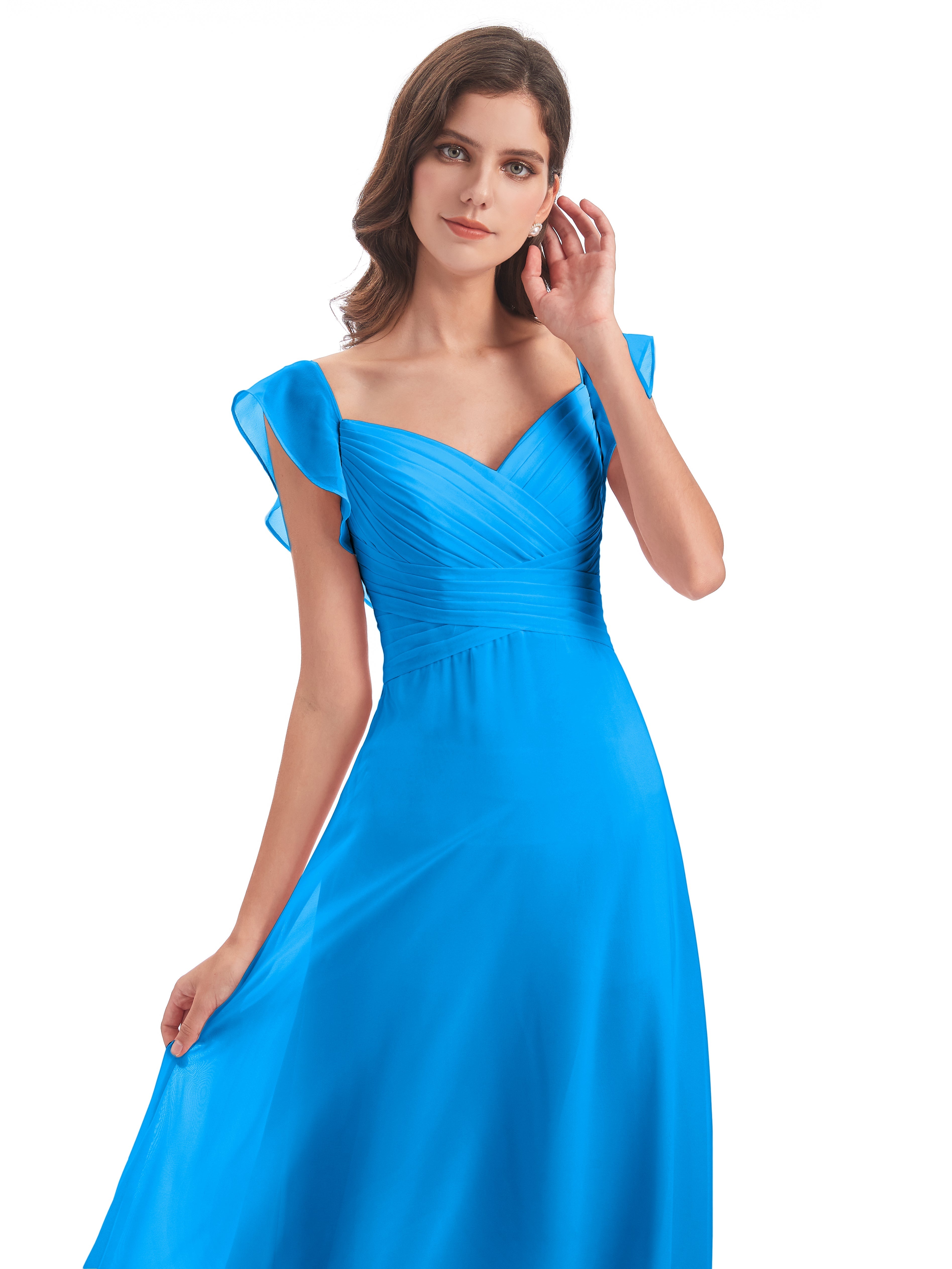 Robes De Demoiselle D'Honneur Bleu Océan Fourreau/Colonne Col V Longue Robes Demoiselle D'Honneur