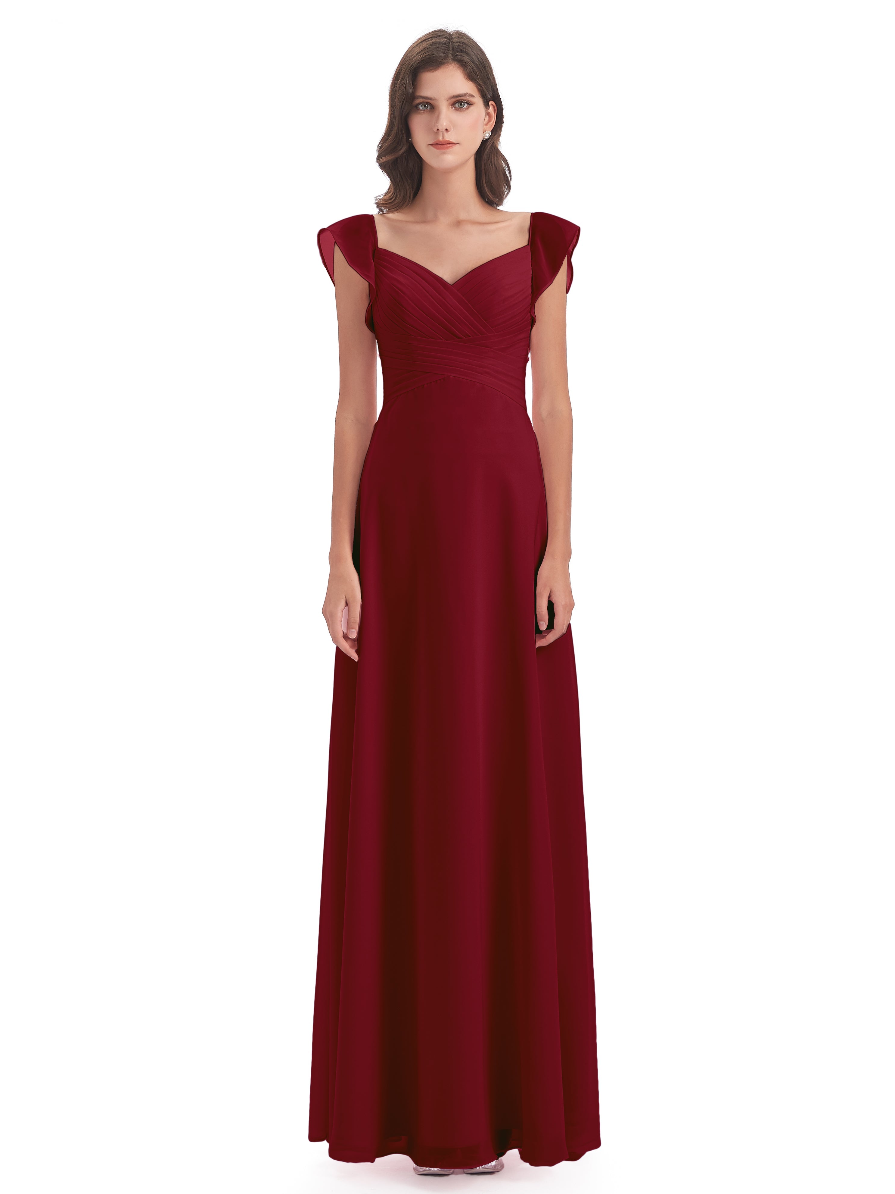 Robes De Demoiselle D'Honneur Couleur Bordeaux Fourreau/Colonne Col V Longue Robes Demoiselle D'Honneur