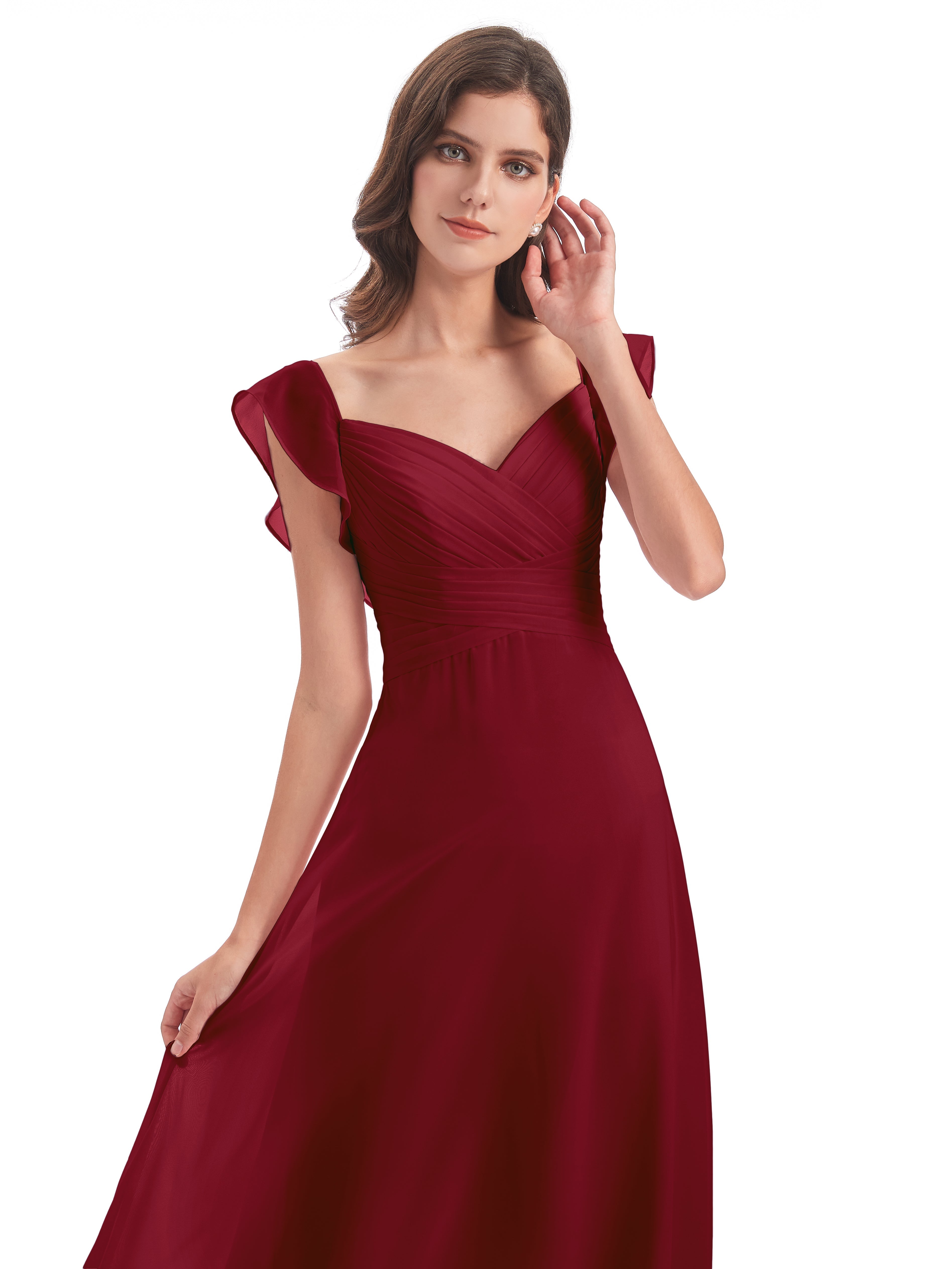 Robes De Demoiselle D'Honneur Couleur Bordeaux Fourreau/Colonne Col V Longue Robes Demoiselle D'Honneur