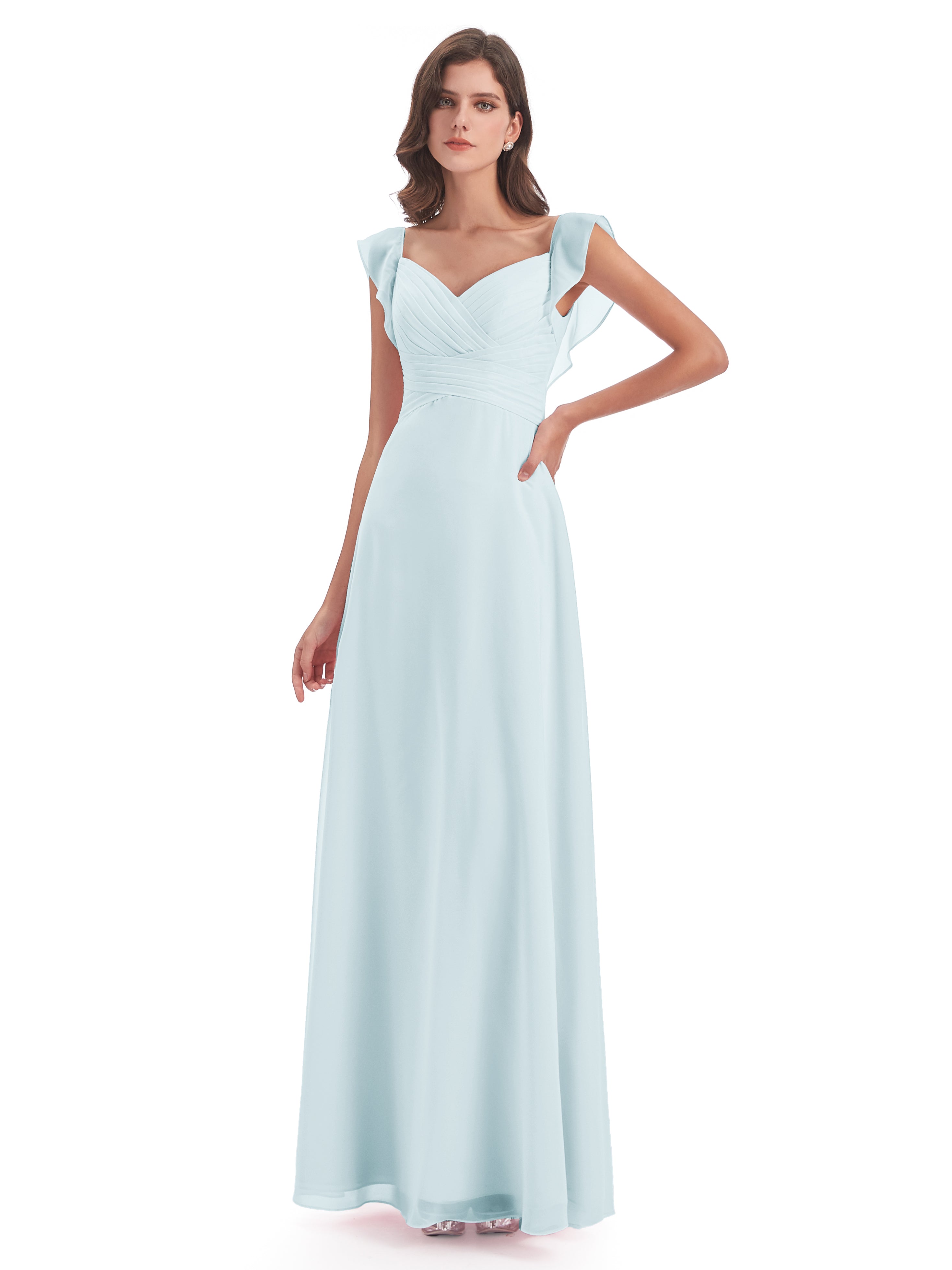 Robe De Demoiselle D'Honneur Brume Fourreau/Colonne Col V Longue Robes Demoiselle D'Honneur