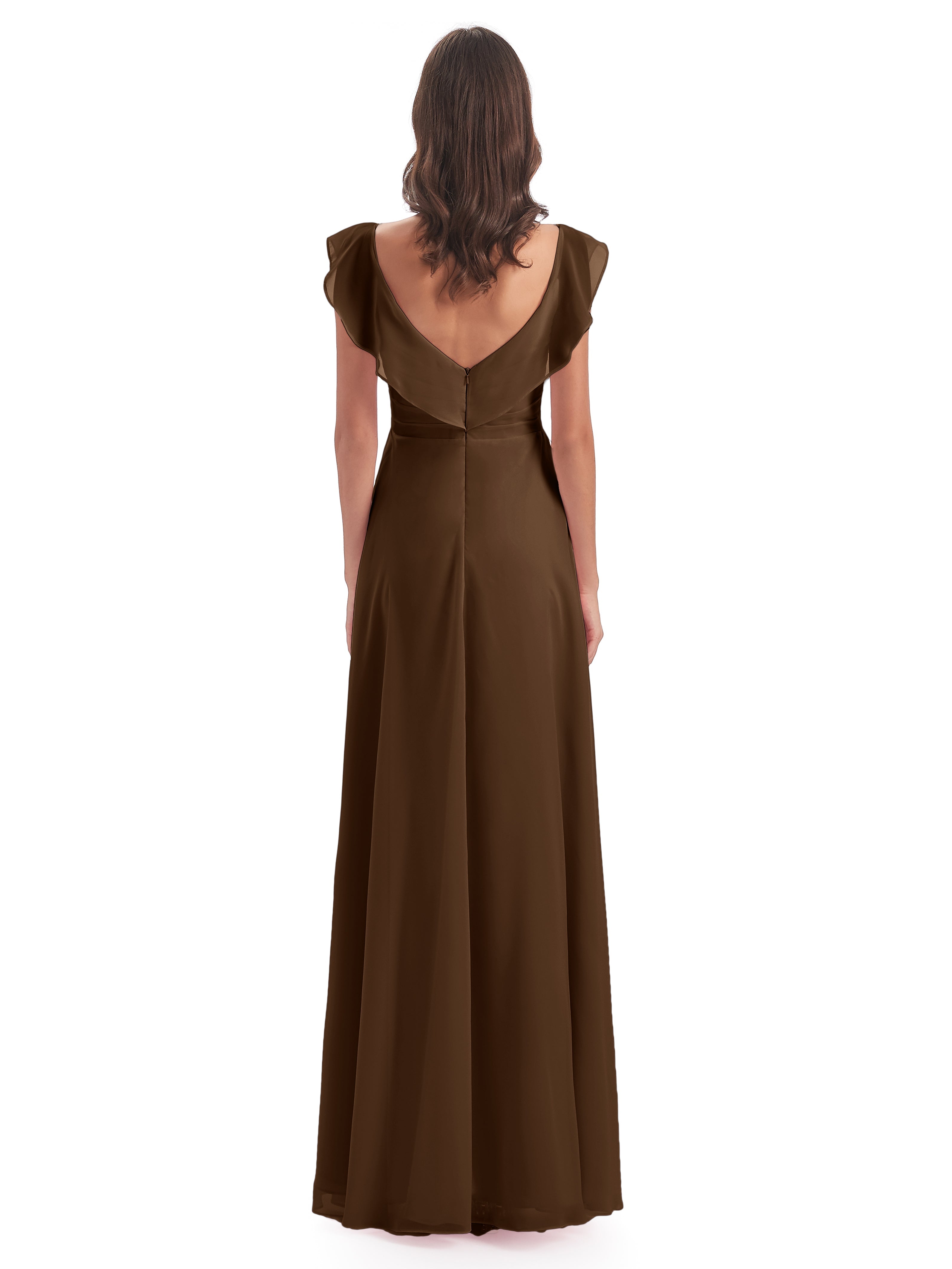 Robes De Demoiselle D'Honneur Brun Fourreau/Colonne Col V Longue Robes Demoiselle D'Honneur