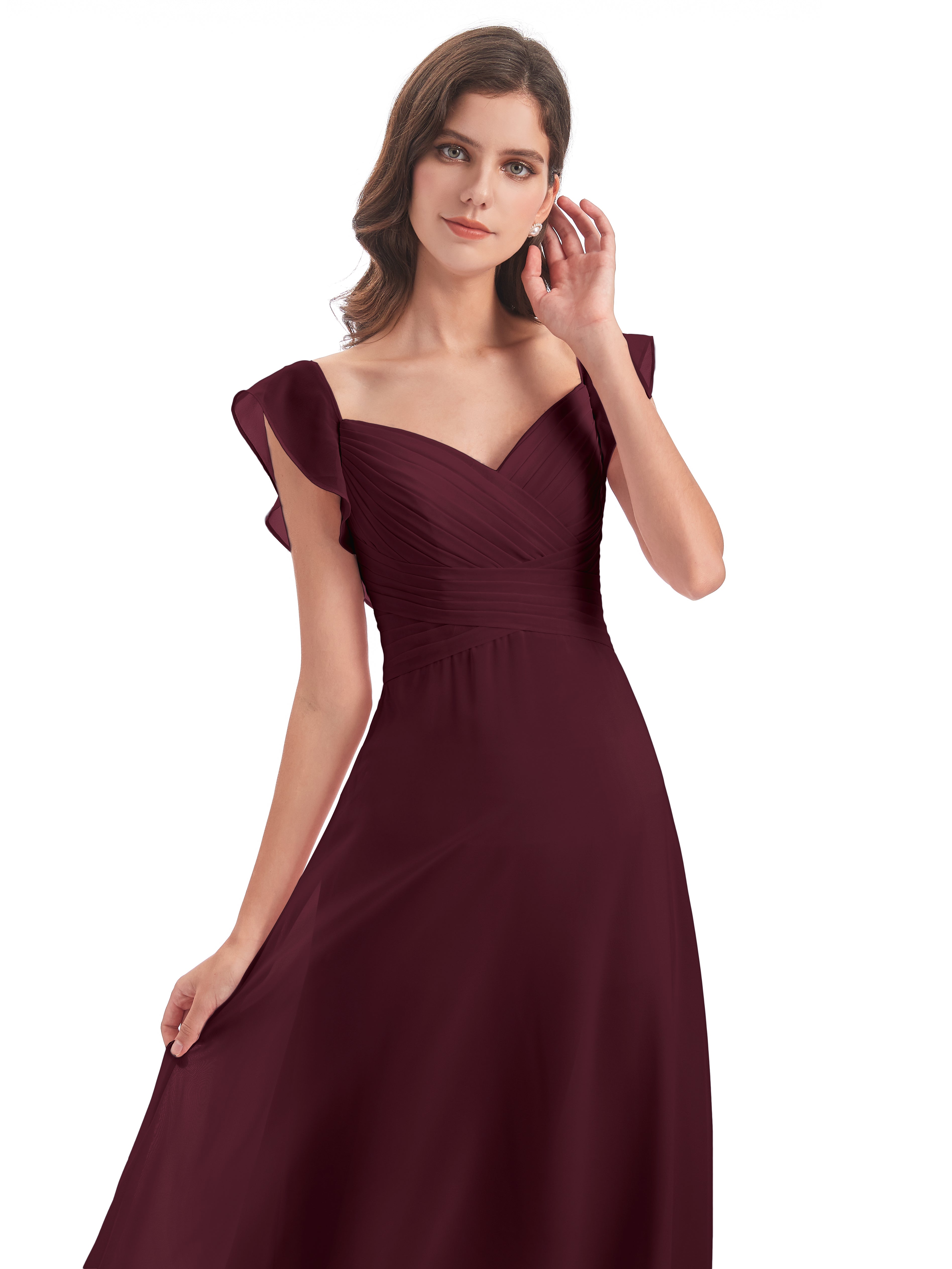 Robes De Demoiselle D'Honneur Cabernet Fourreau/Colonne Col V Longue Robes Demoiselle D'Honneur