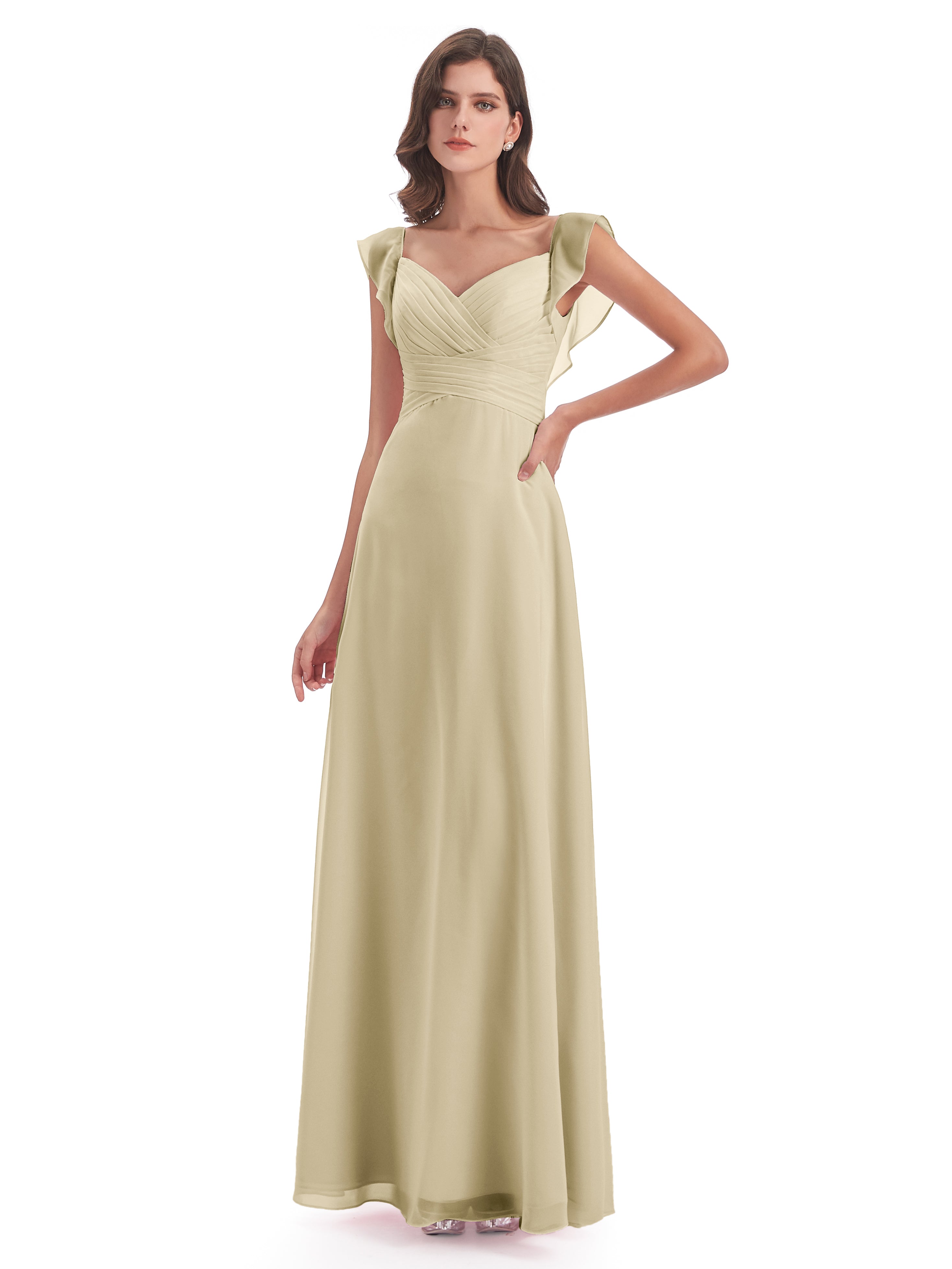 Robe Demoiselle D Honneur Champagne Fourreau/Colonne Col V Longue Robes Demoiselle D'Honneur