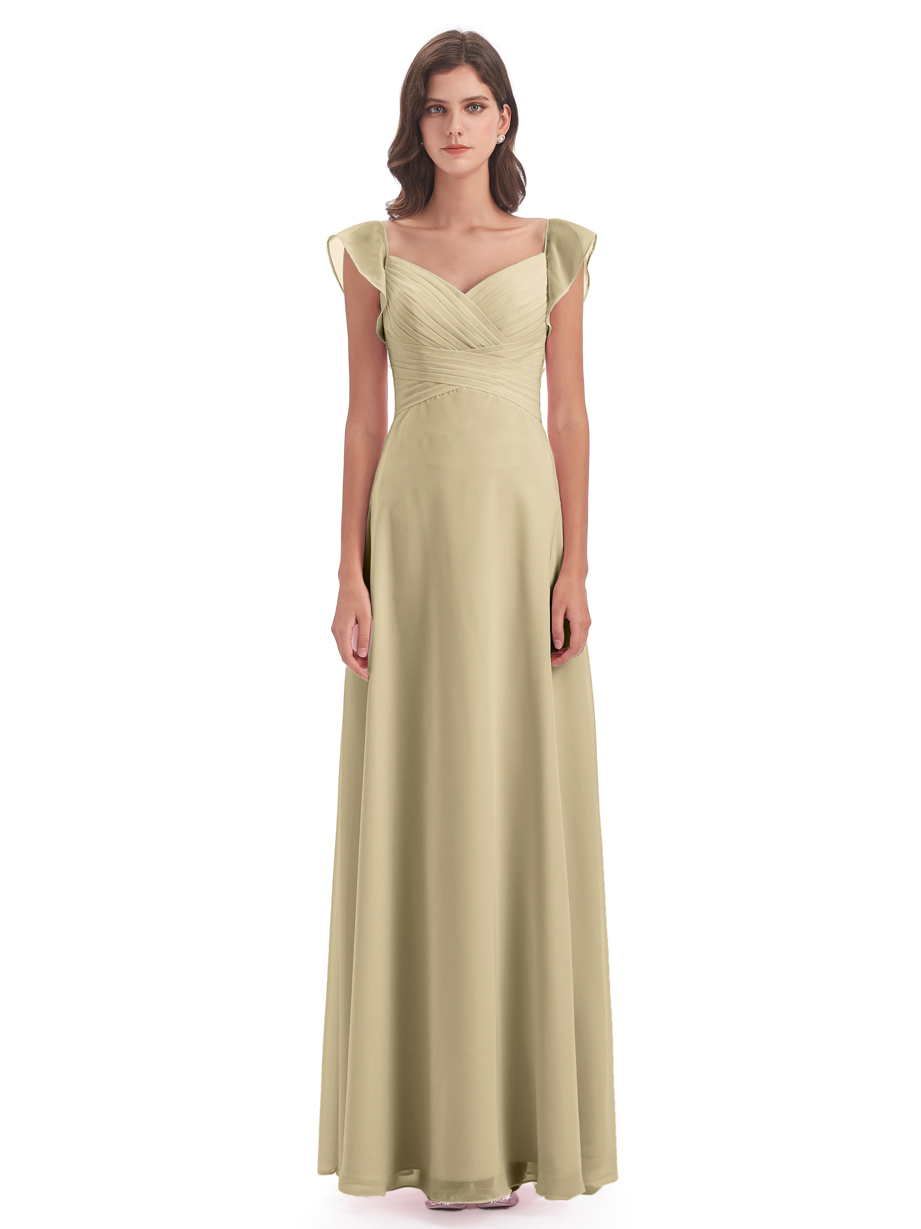 Robe Demoiselle D Honneur Champagne Fourreau/Colonne Col V Longue Robes Demoiselle D'Honneur