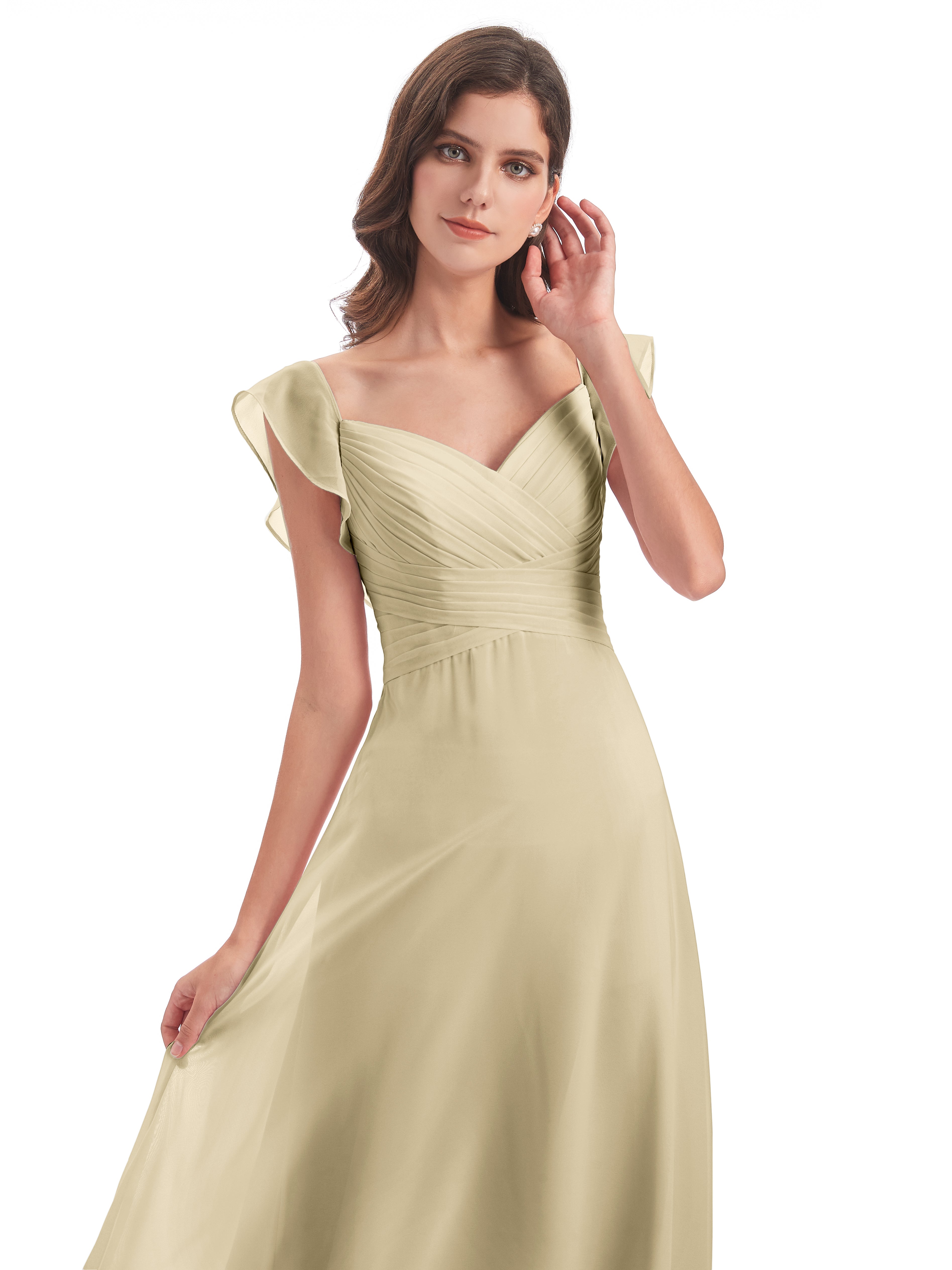 Robe Demoiselle D Honneur Champagne Fourreau/Colonne Col V Longue Robes Demoiselle D'Honneur