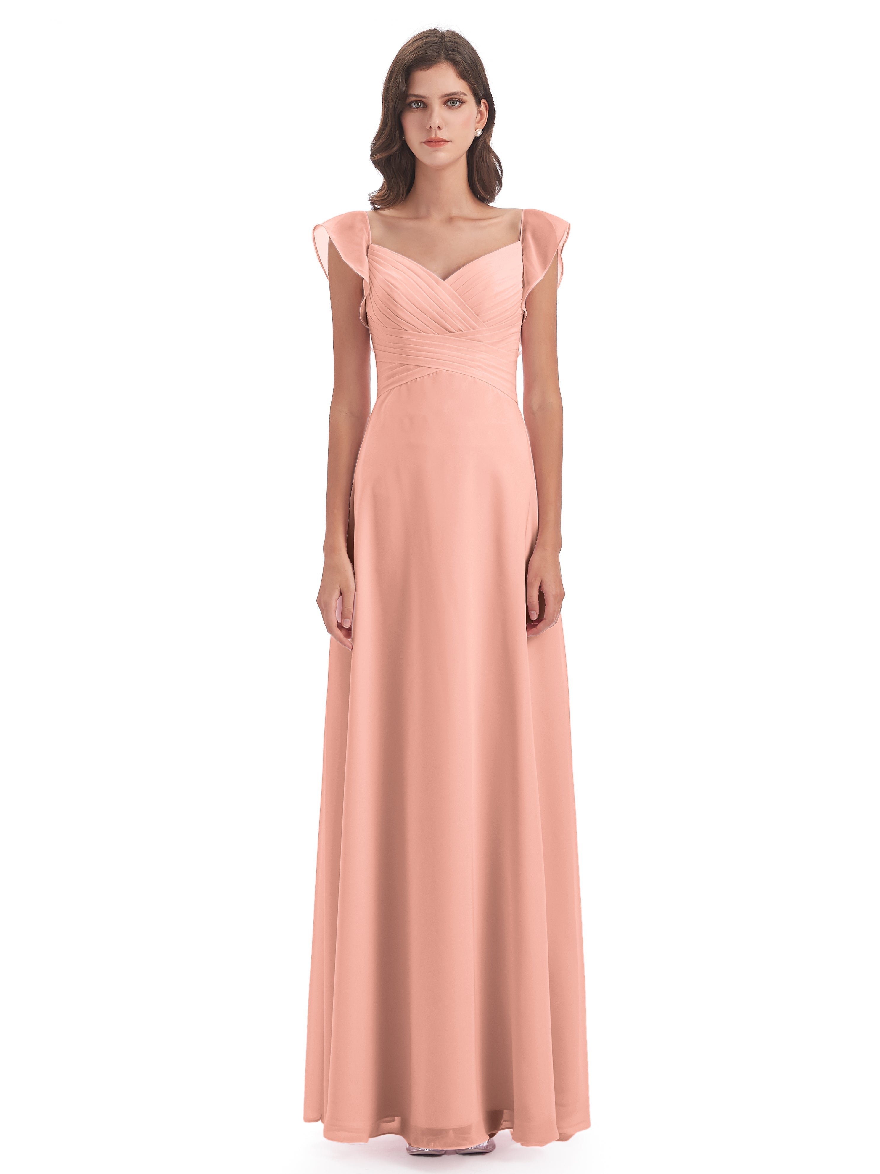 Robes De Demoiselle D'Honneur Corail Fourreau/Colonne Col V Longue Robes Demoiselle D'Honneur