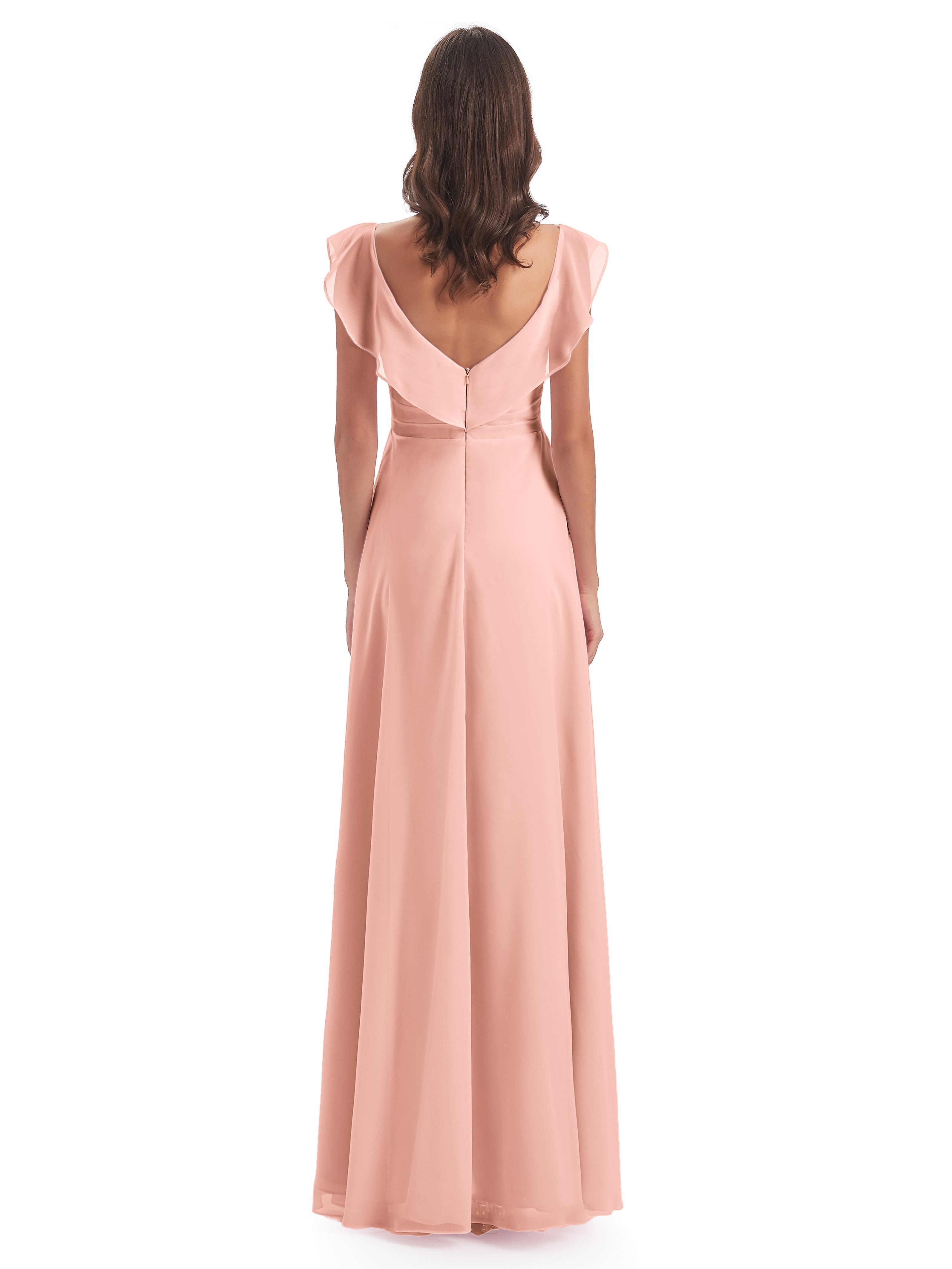 Robes De Demoiselle D'Honneur Corail Fourreau/Colonne Col V Longue Robes Demoiselle D'Honneur