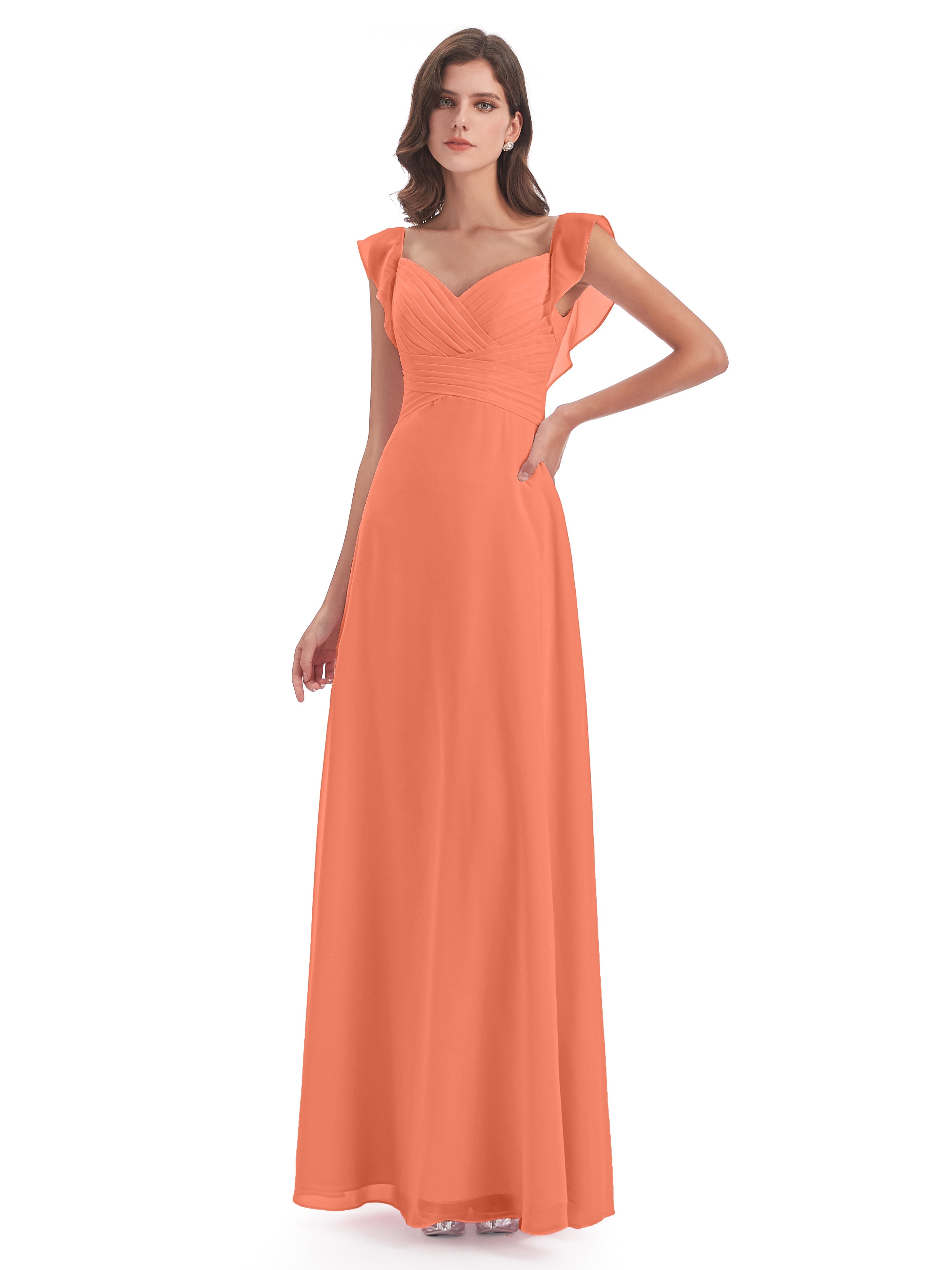 Robes De Demoiselle D'Honneur Coucher De Soleil Fourreau/Colonne Col V Longue Robes Demoiselle D'Honneur