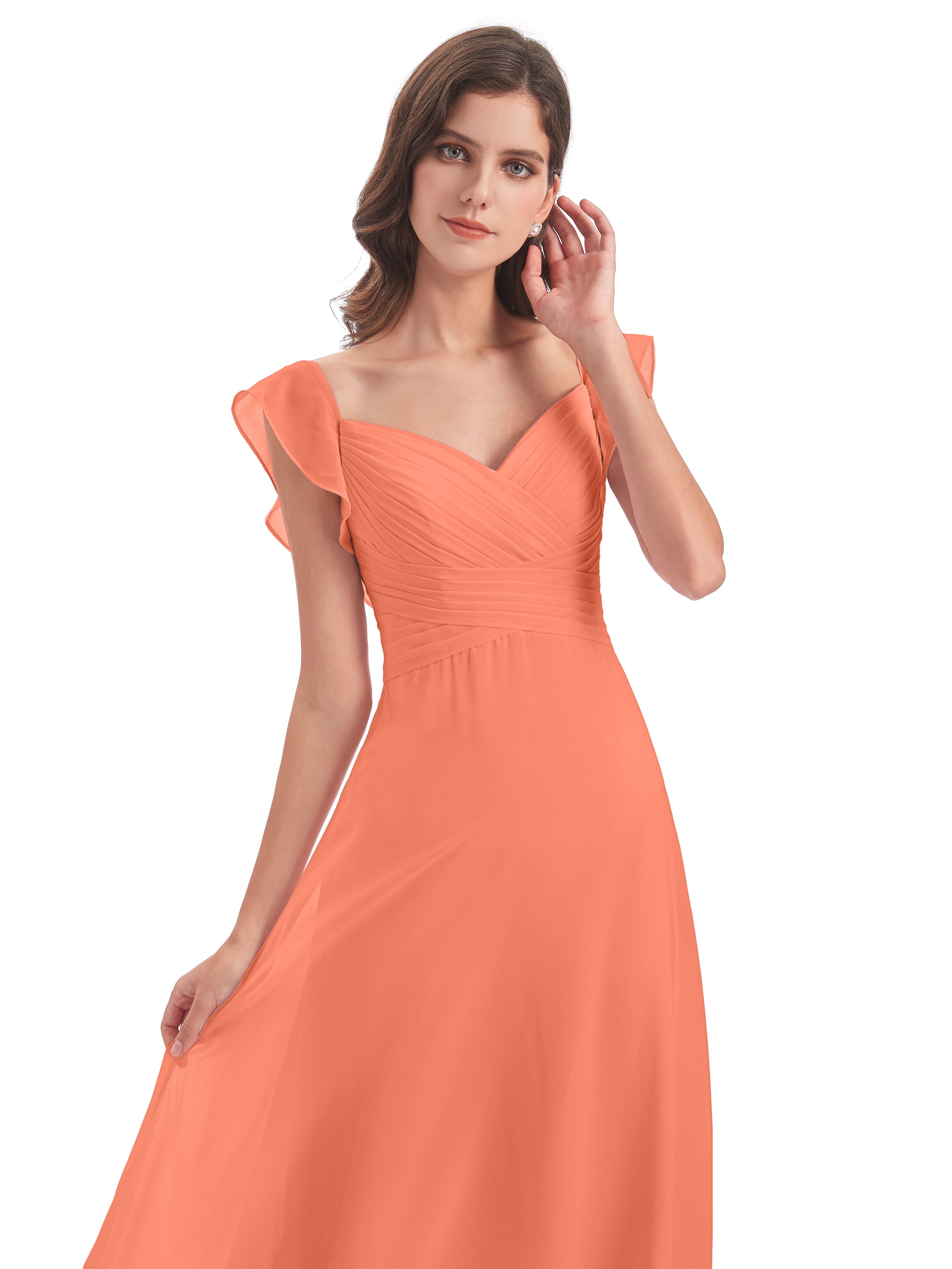 Robes De Demoiselle D'Honneur Coucher De Soleil Fourreau/Colonne Col V Longue Robes Demoiselle D'Honneur