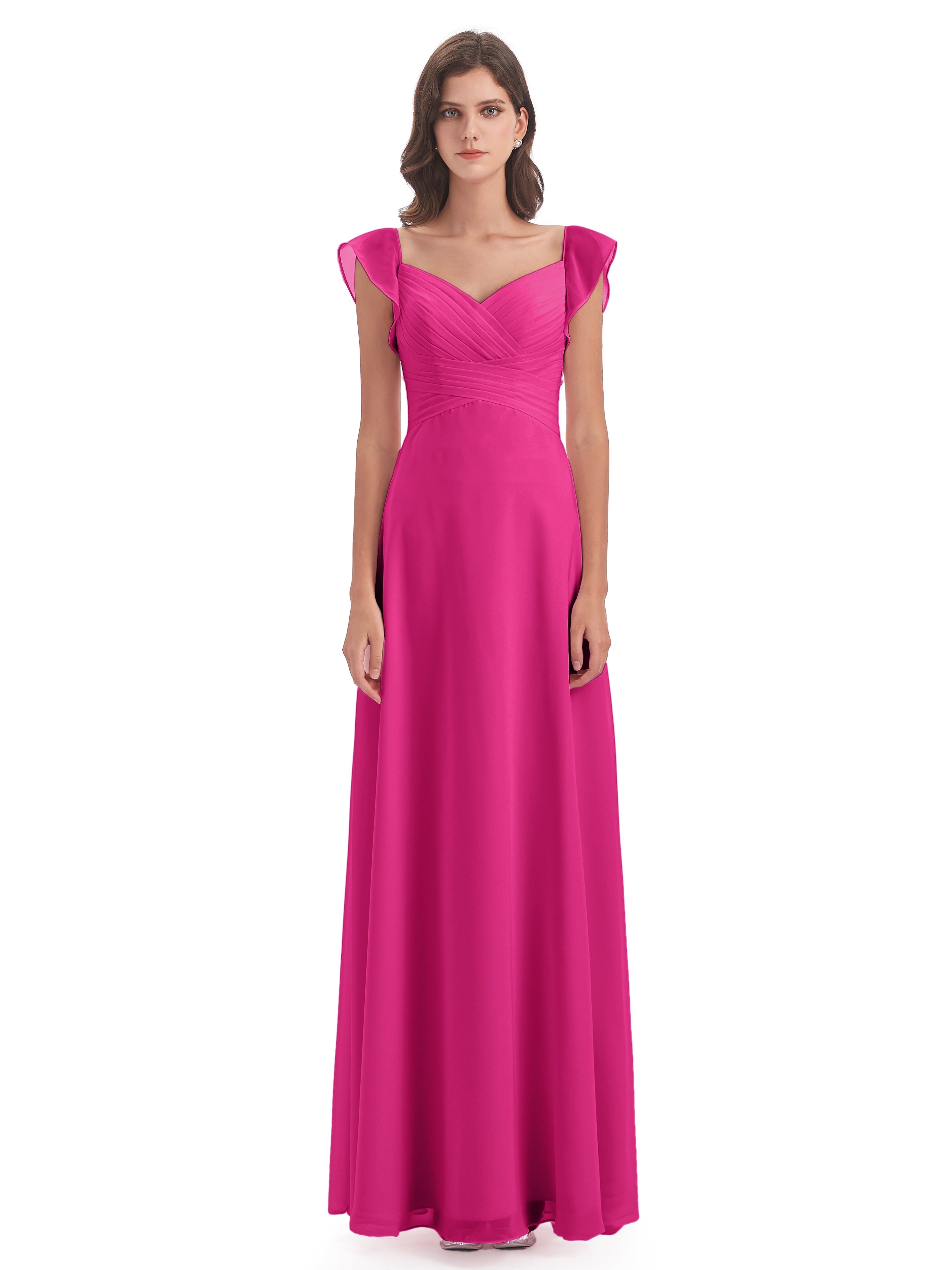 Robes De Demoiselle D'Honneur Rose Fuchsia Couleur Fourreau/Colonne Col V Longue Robes Demoiselle D'Honneur