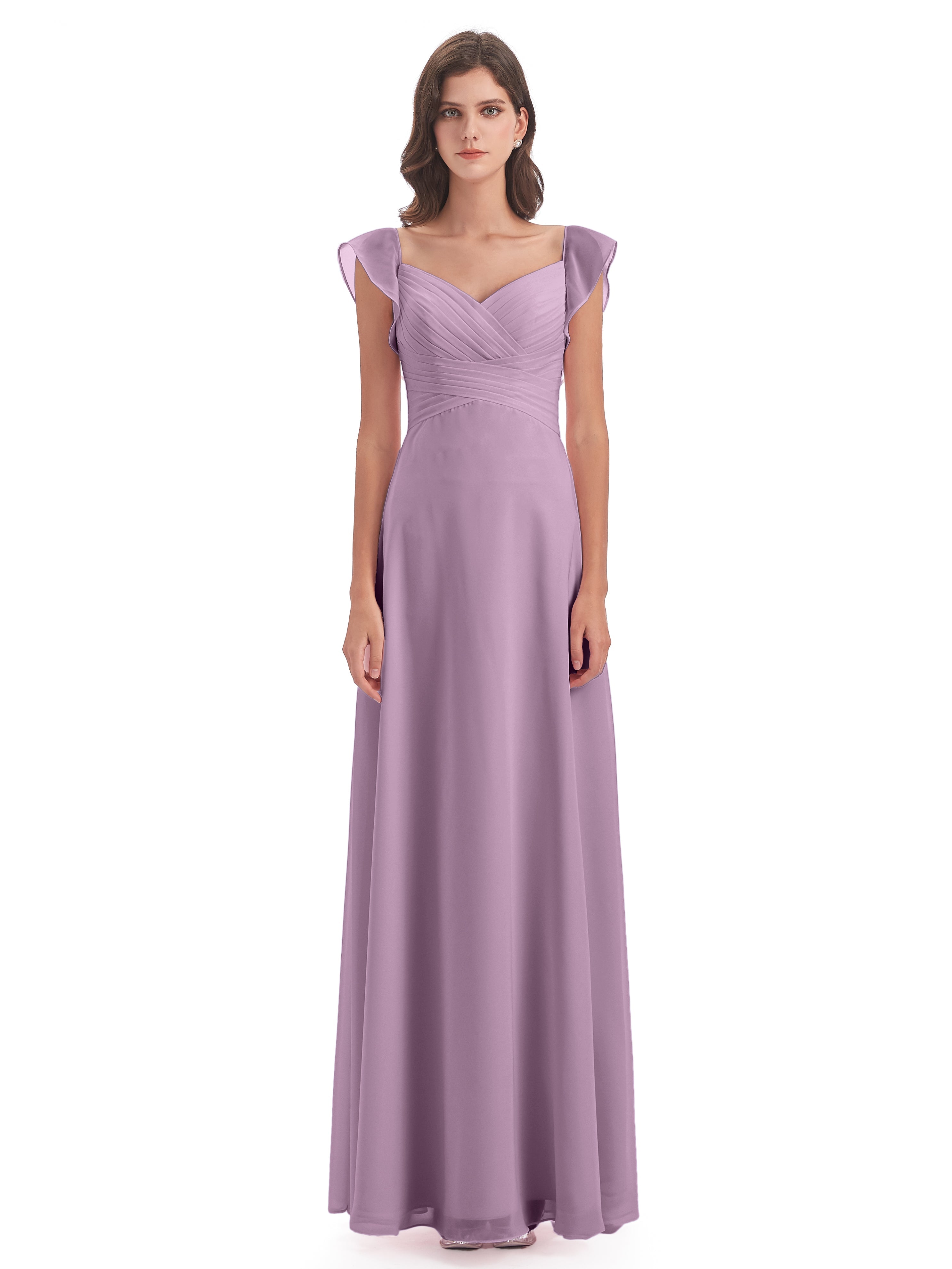 Robes De Demoiselle D'Honneur Glycine Fourreau/Colonne Col V Longue Robes Demoiselle D'Honneur