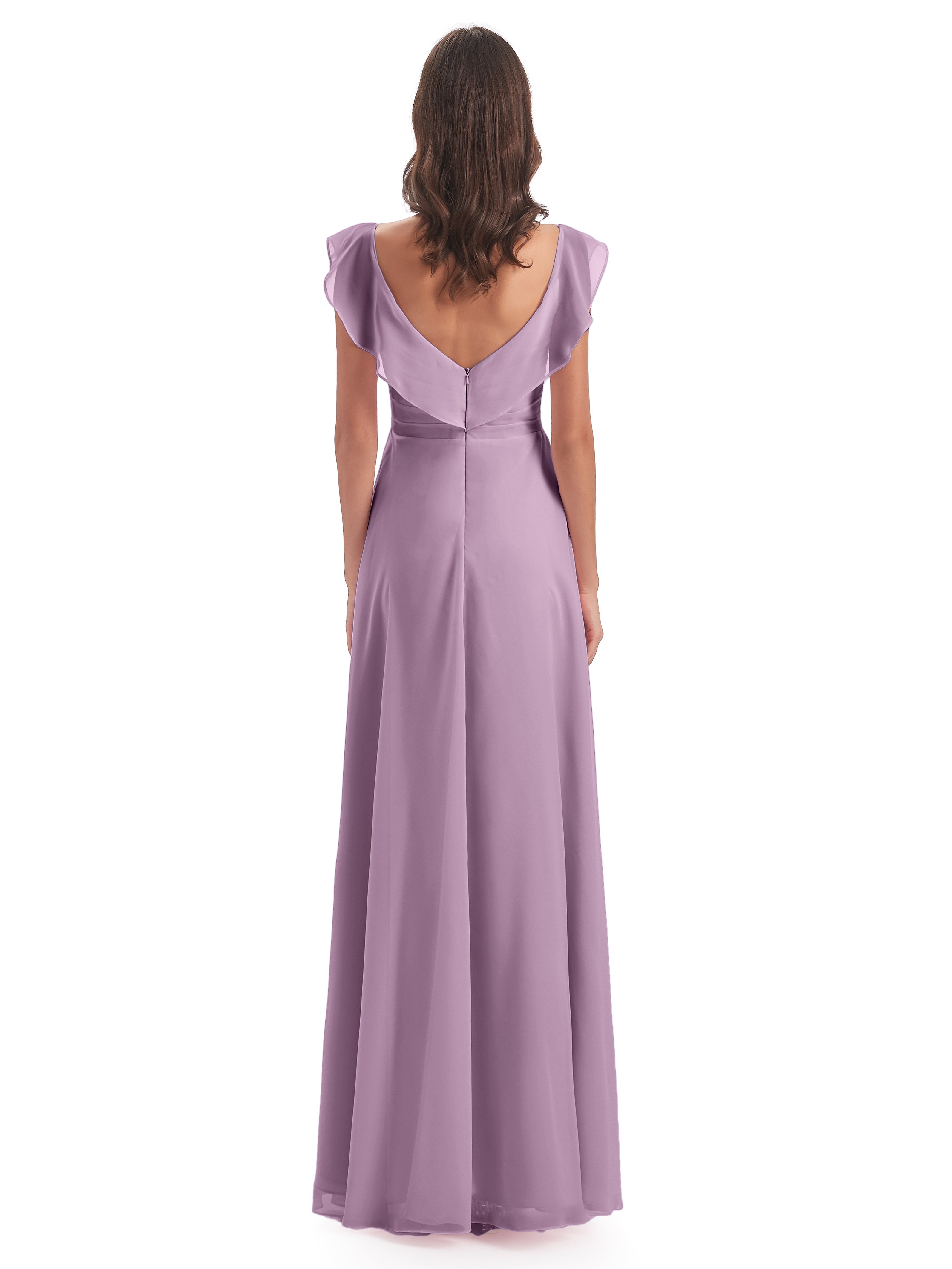 Robes De Demoiselle D'Honneur Glycine Fourreau/Colonne Col V Longue Robes Demoiselle D'Honneur