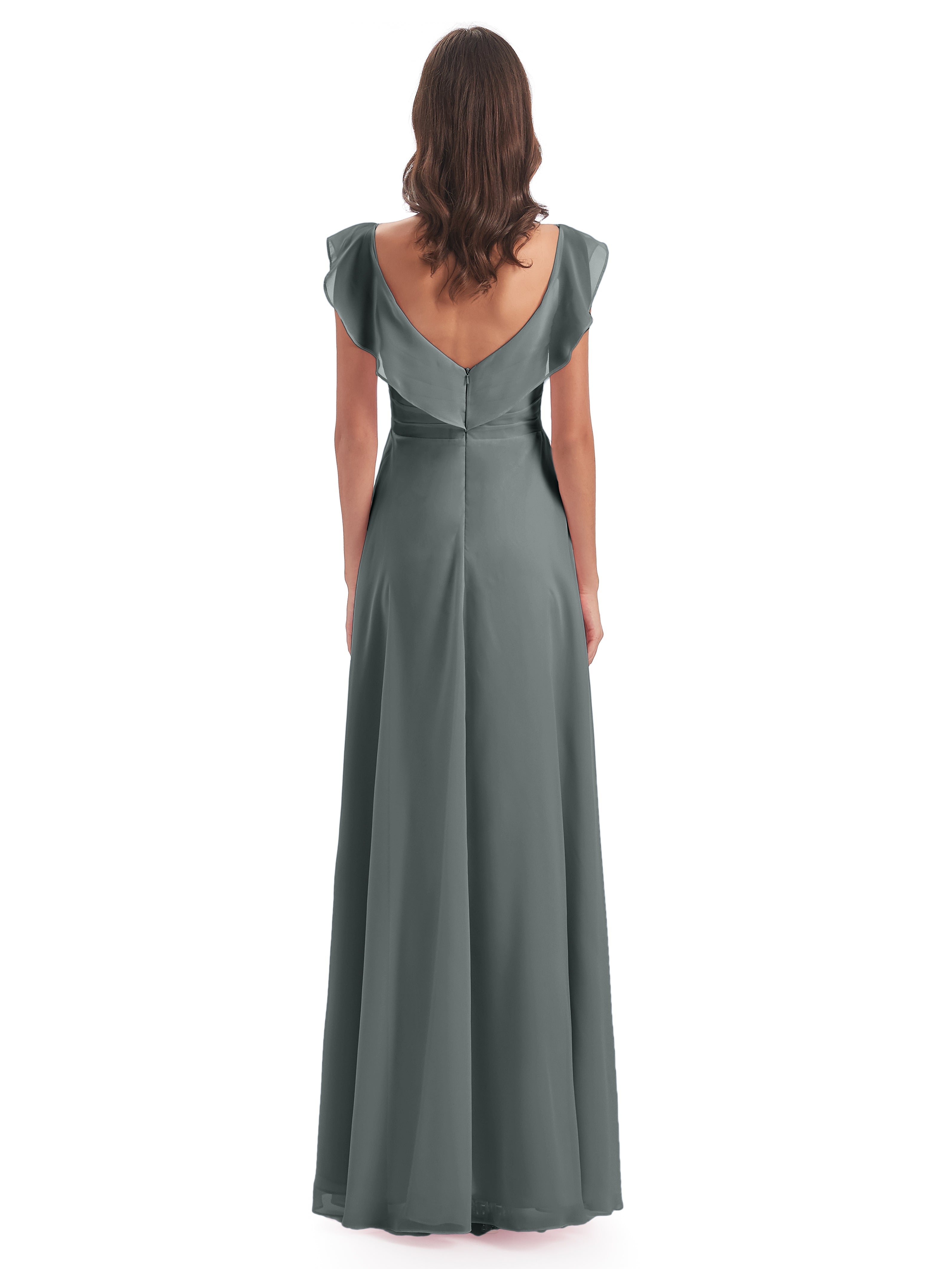 Robes De Demoiselle D'Honneur Gris Argenté Fourreau/Colonne Col V Longue Robes Demoiselle D'Honneur