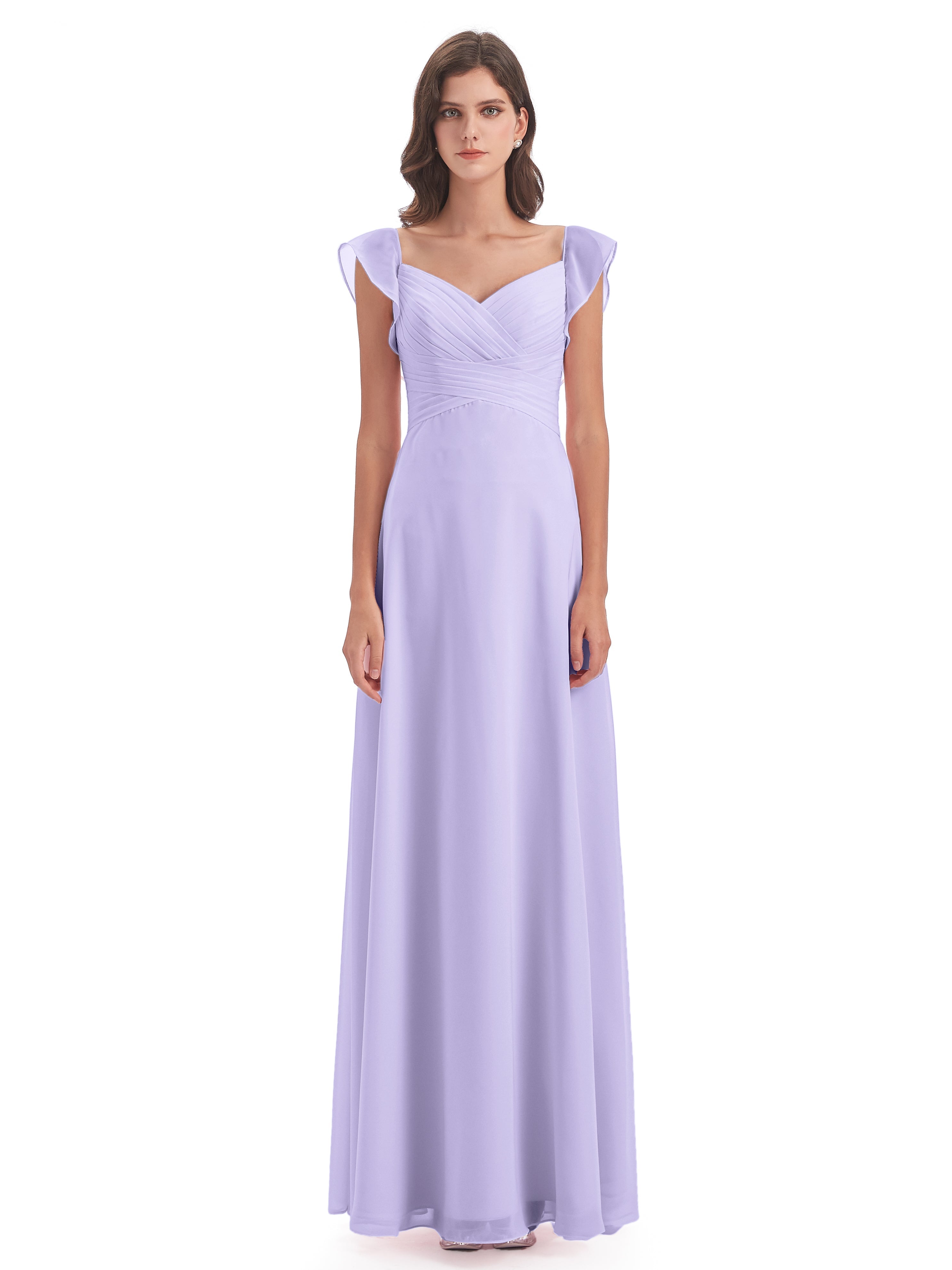 Robes De Demoiselle D'Honneur Lilas Fourreau/Colonne Col V Longue Robes Demoiselle D'Honneur