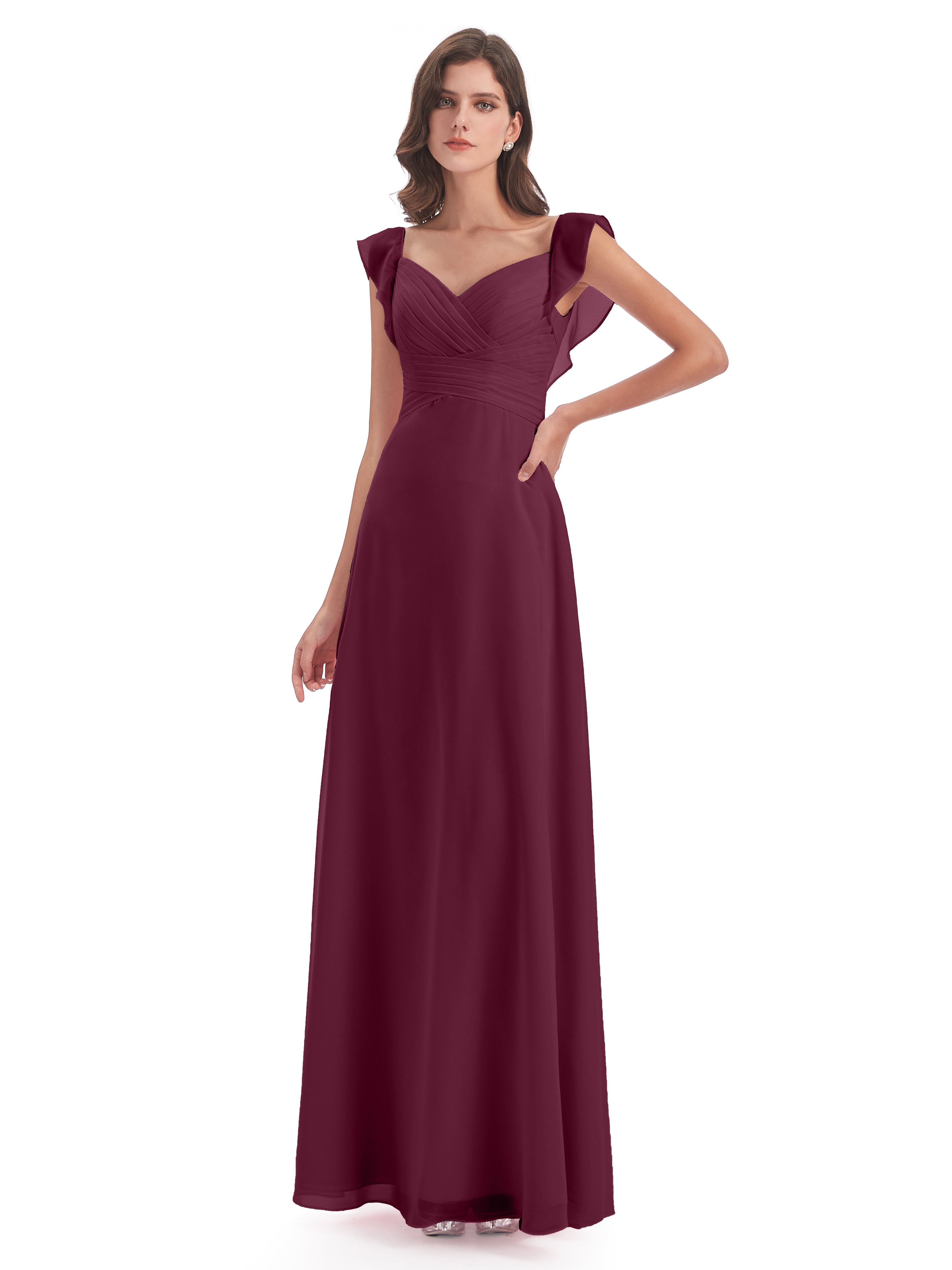 Robes De Demoiselle D'Honneur Mûre Fourreau/Colonne Col V Longue Robes Demoiselle D'Honneur