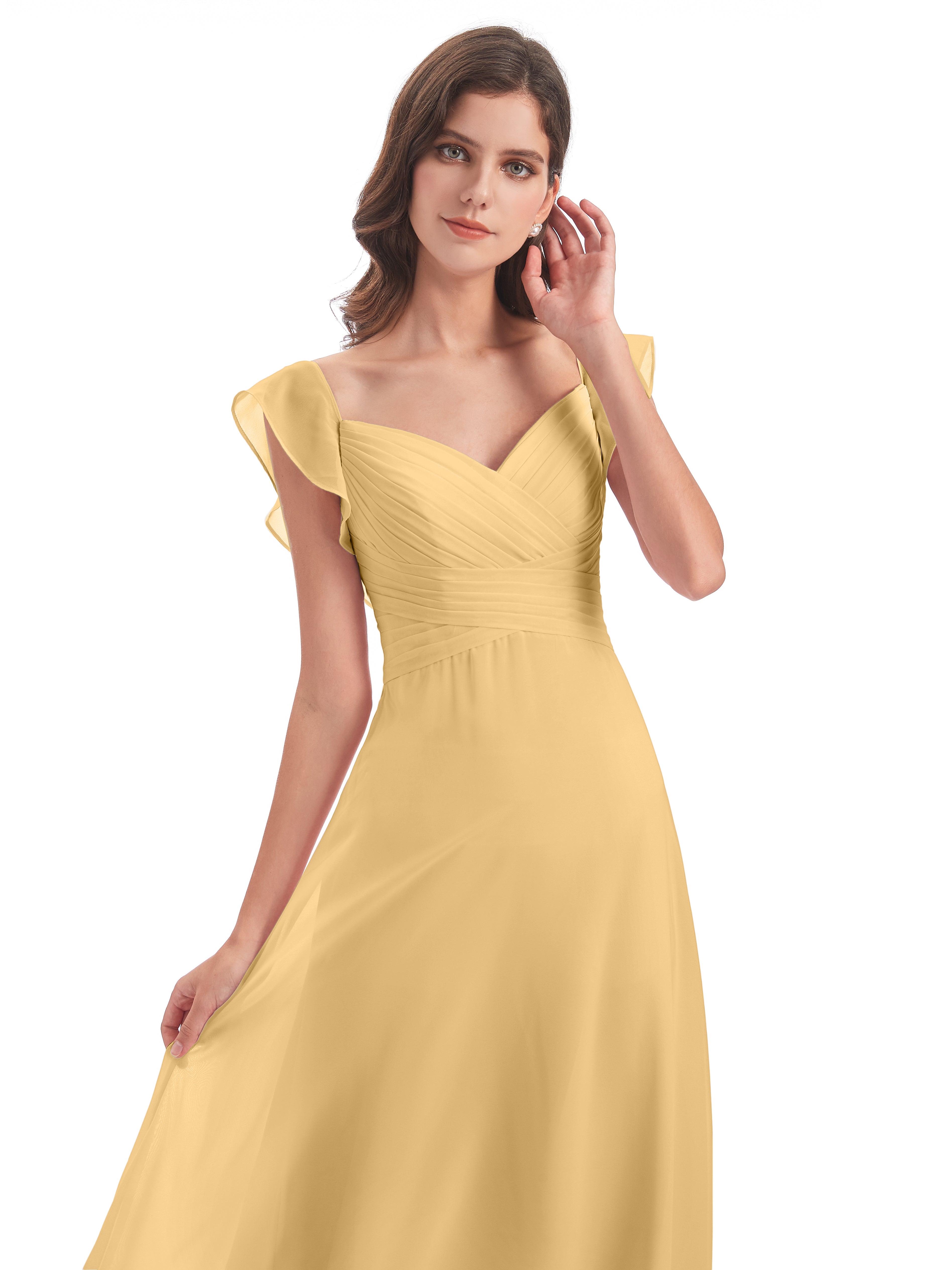 Demoiselle D Honneur Or Fourreau/Colonne Col V Longue Robes Demoiselle D'Honneur