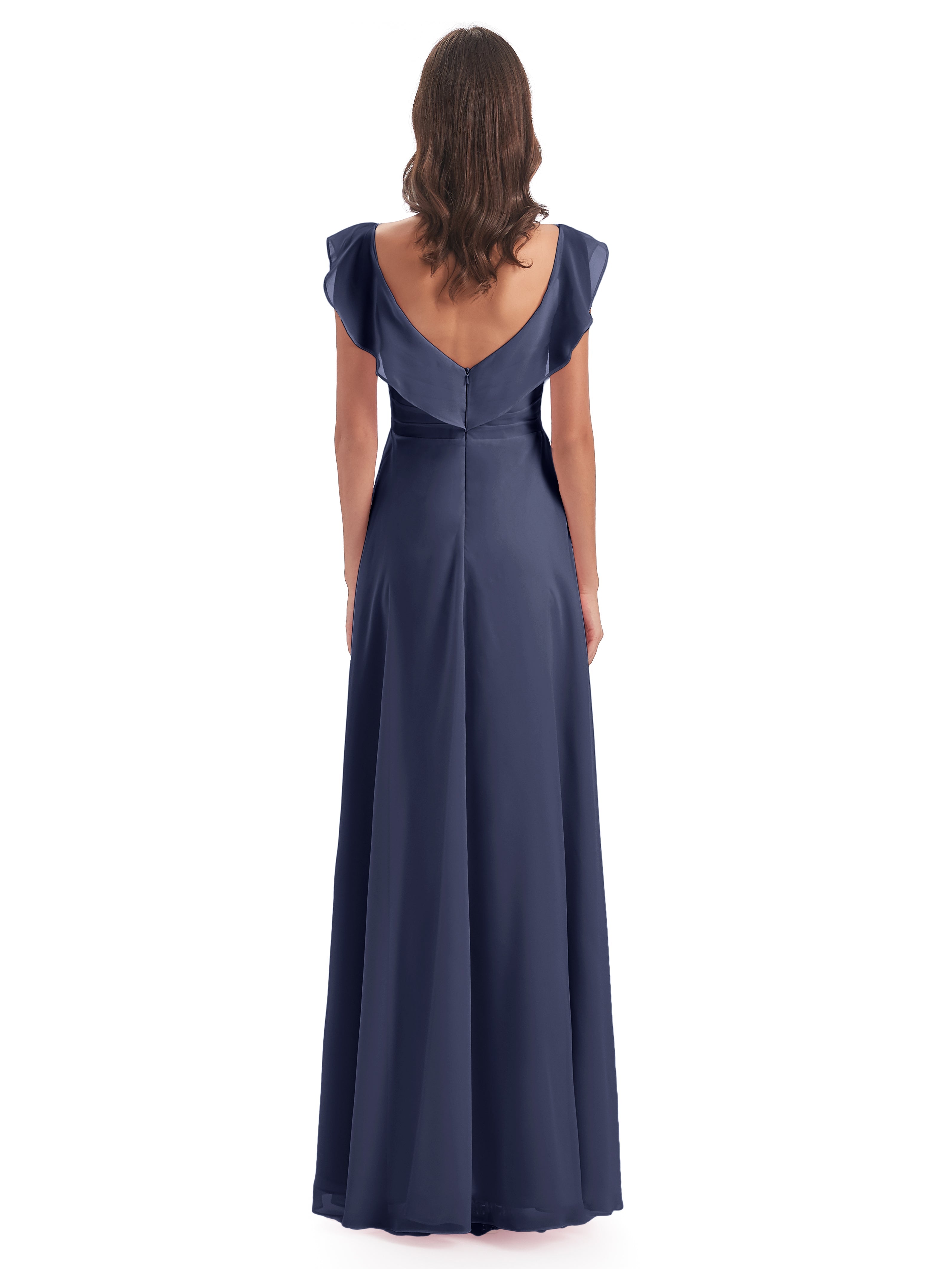 Robes De Demoiselle D'Honneur Bleu Orageux Fourreau/Colonne Col V Longue Robes Demoiselle D'Honneur