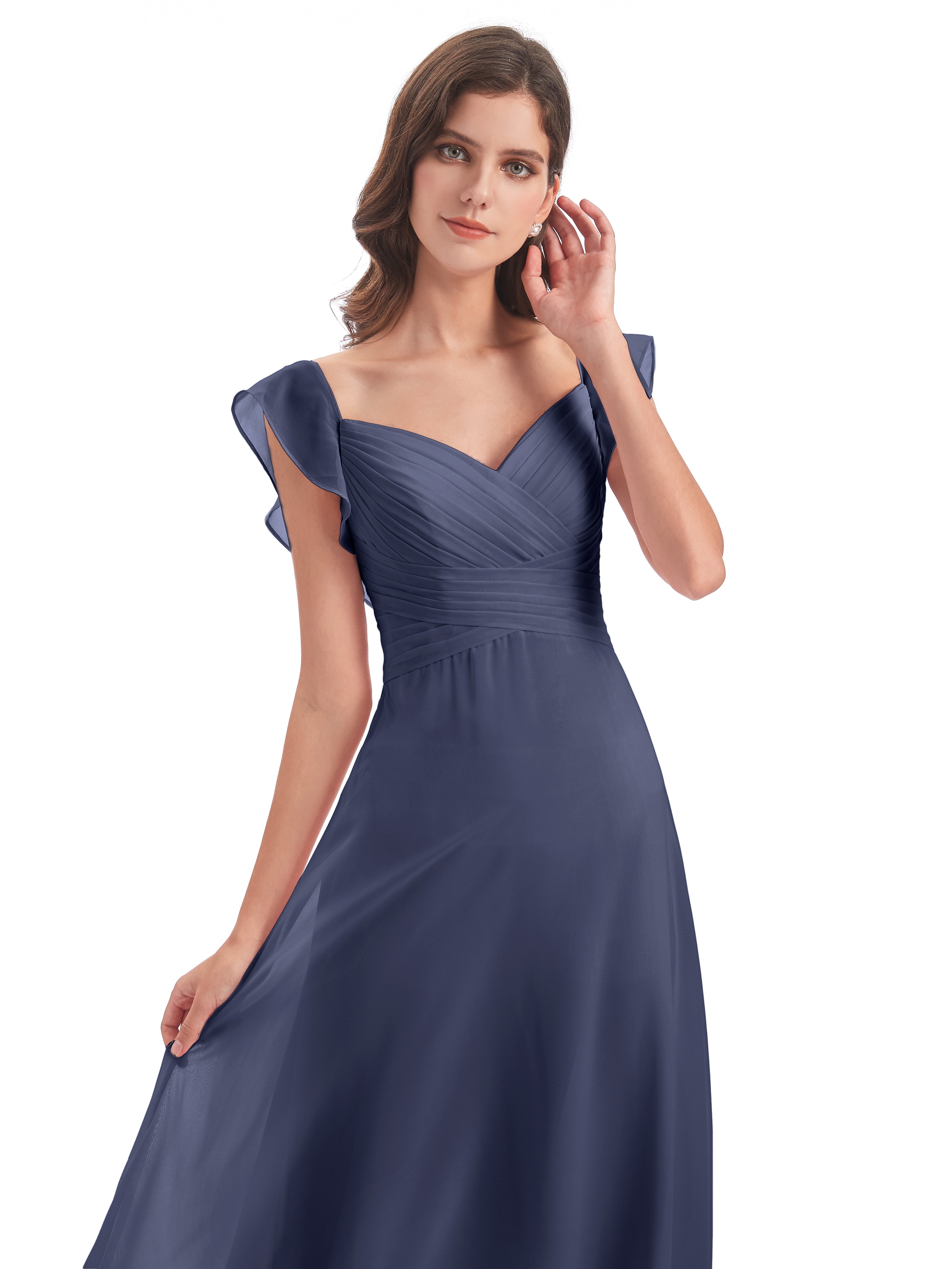 Robes De Demoiselle D'Honneur Bleu Orageux Fourreau/Colonne Col V Longue Robes Demoiselle D'Honneur