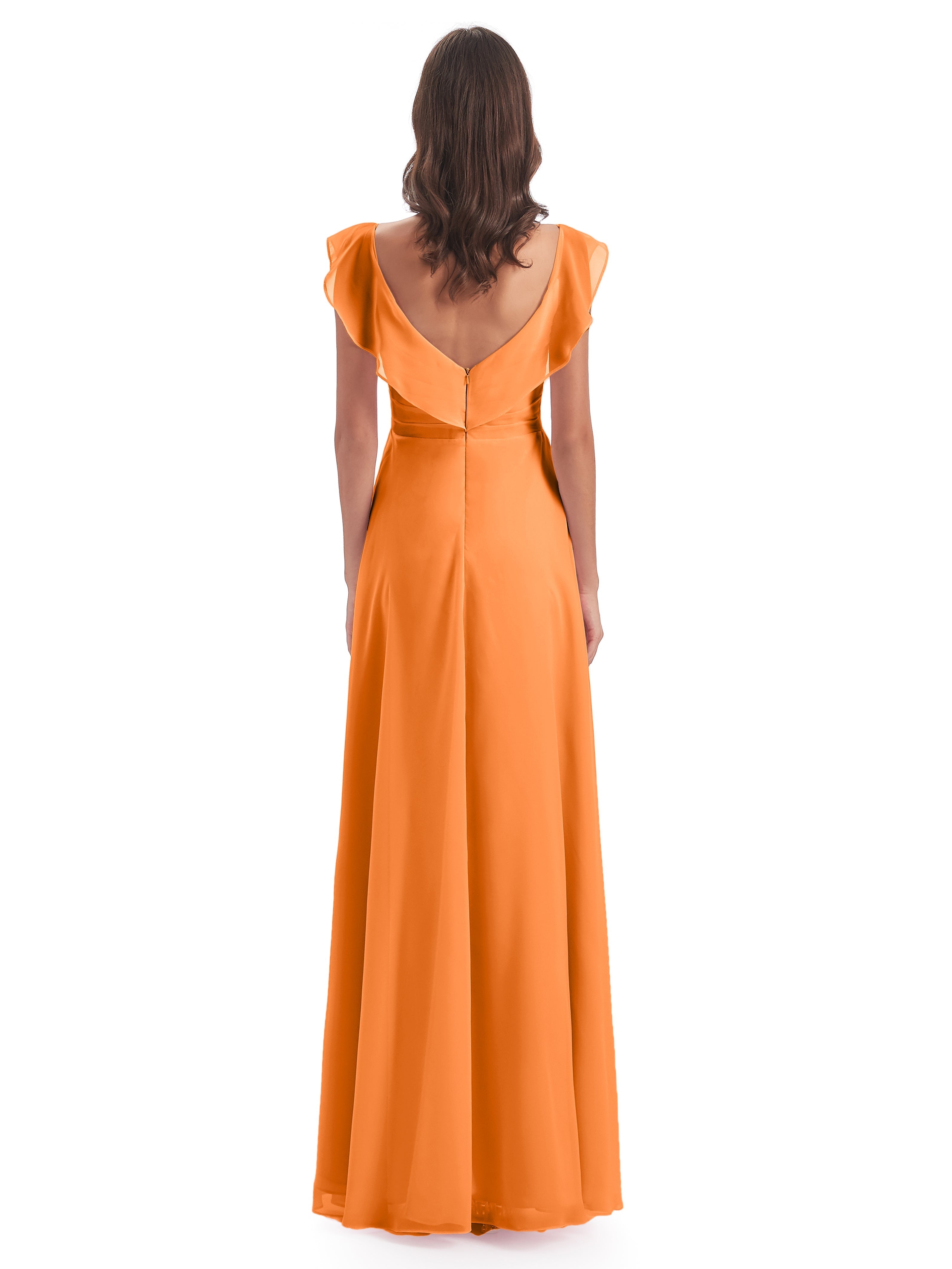 Robe De Demoiselle D Honneur Orange Fourreau/Colonne Col V Longue Robes Demoiselle D'Honneur
