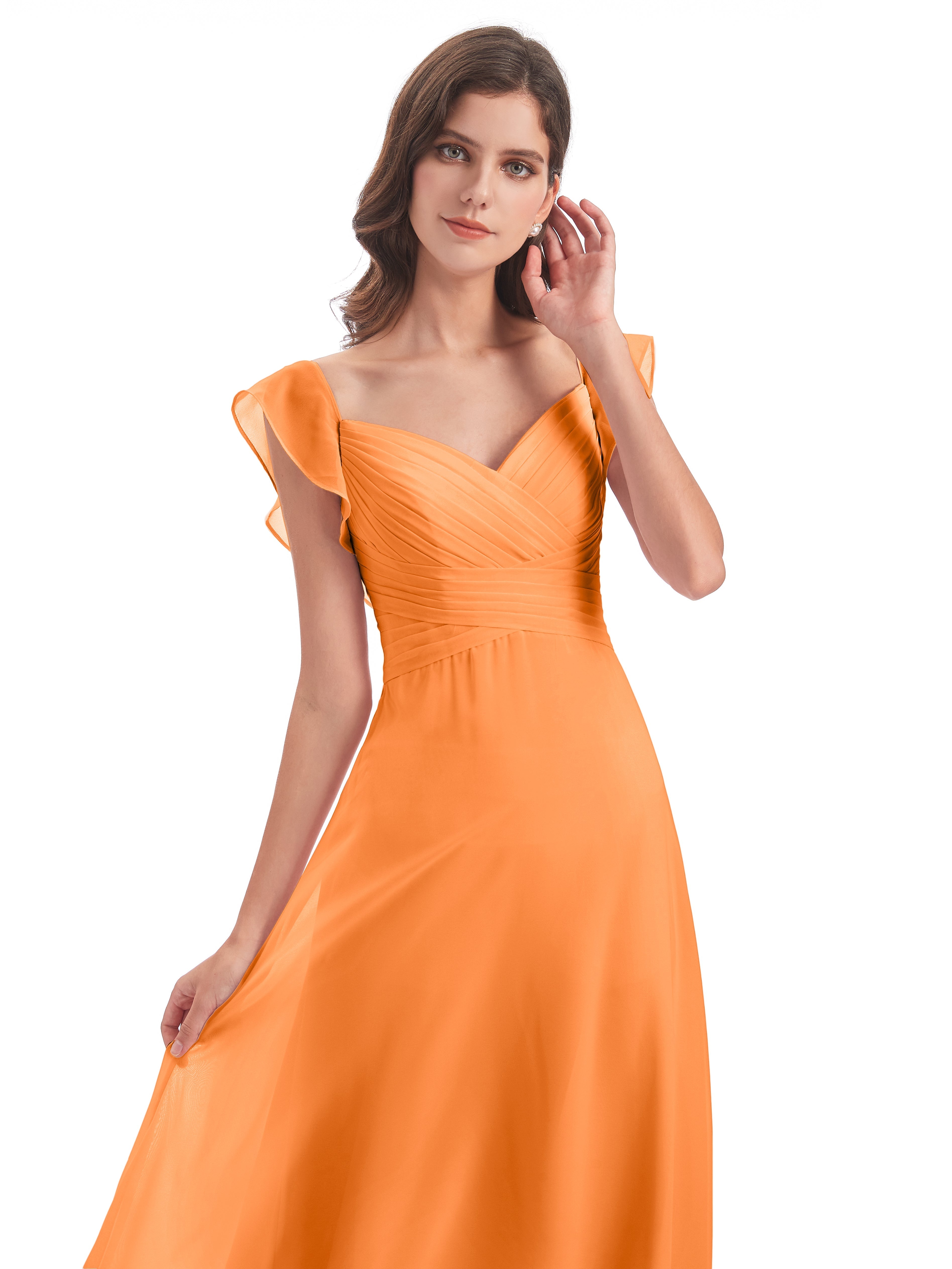 Robe De Demoiselle D Honneur Orange Fourreau/Colonne Col V Longue Robes Demoiselle D'Honneur