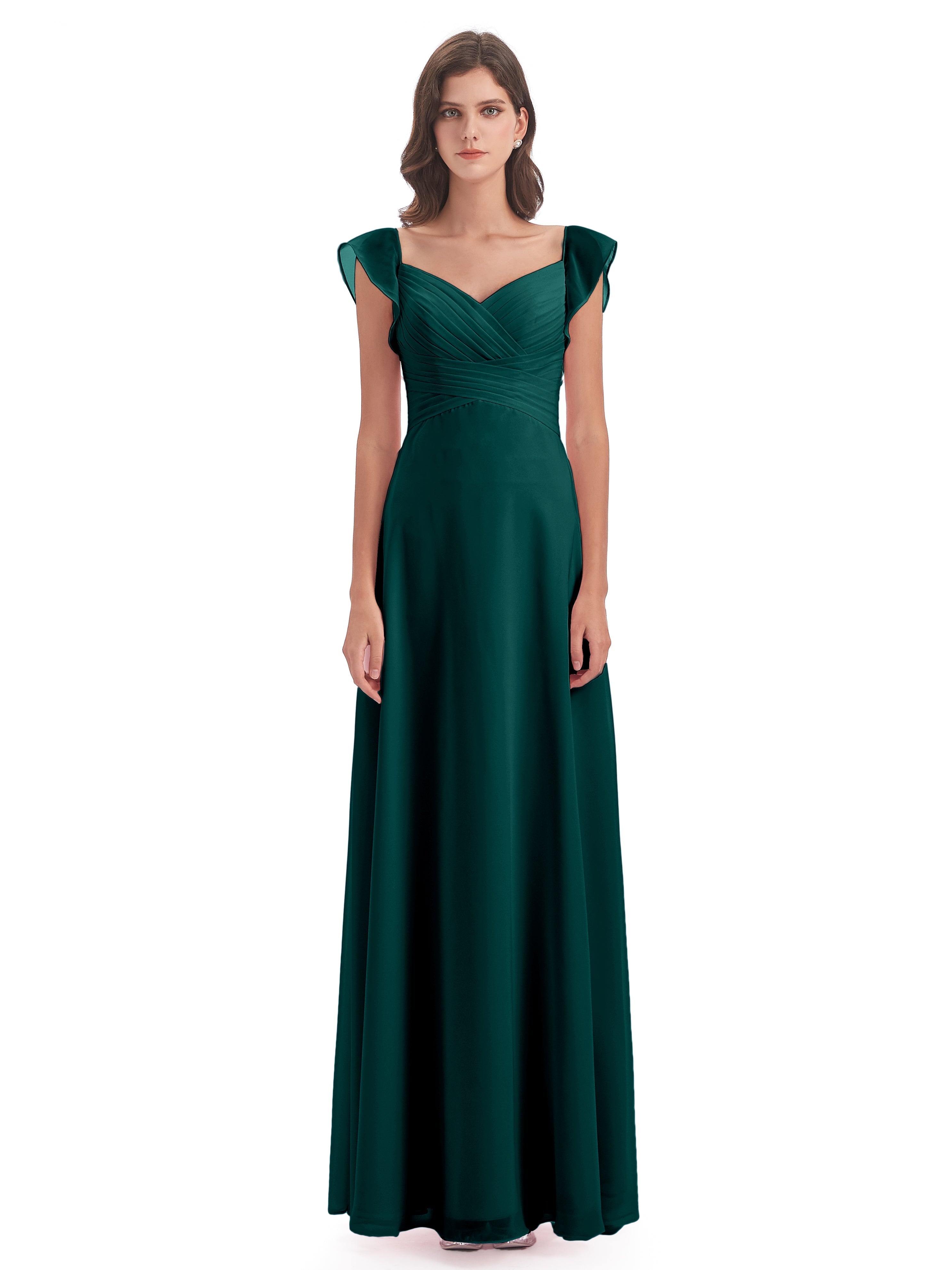 Robes De Demoiselle D'Honneur En Mousseline De Paon Fourreau/Colonne Col V Longue Robes Demoiselle D'Honneur