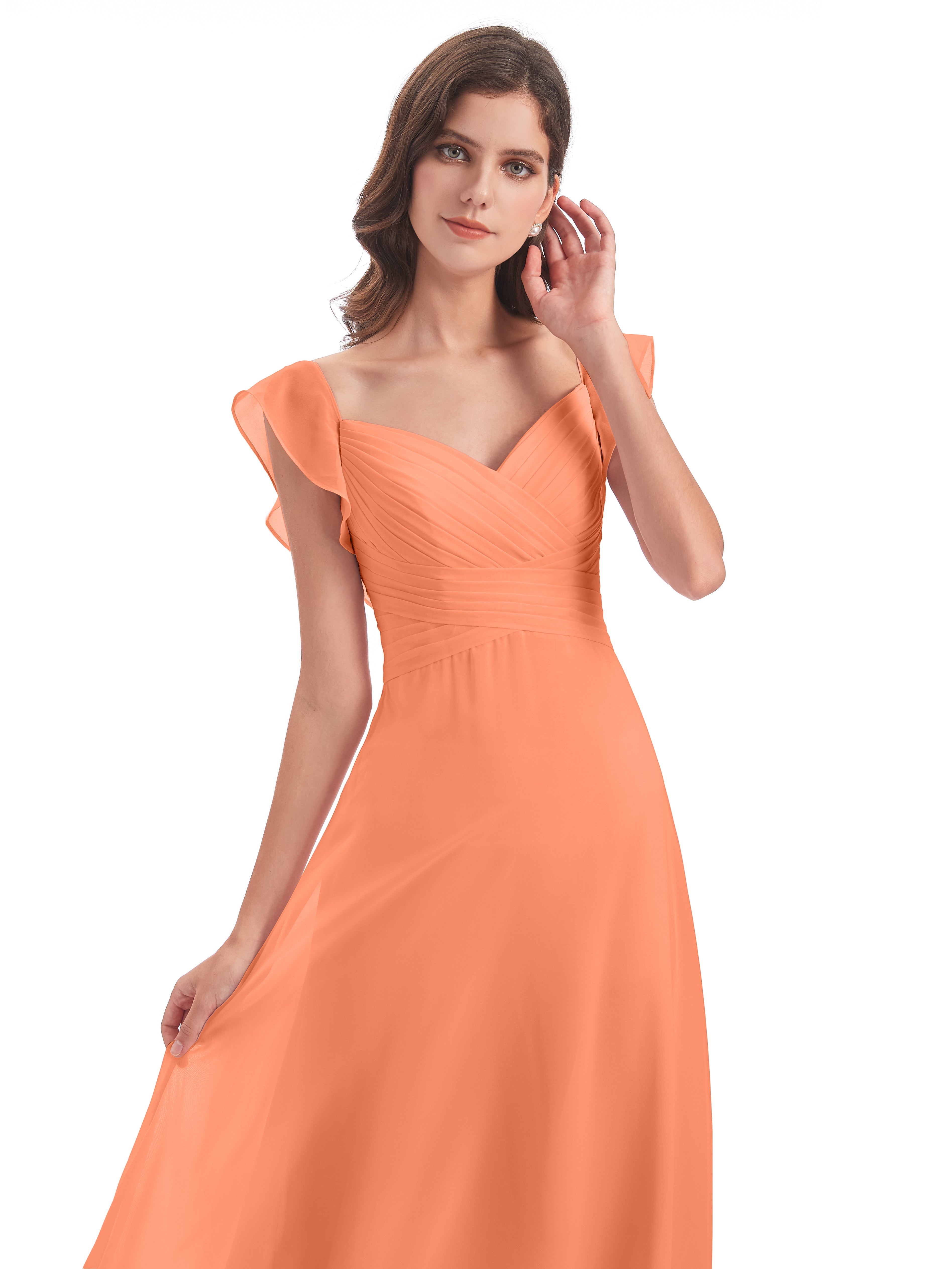 Robes De Demoiselle D'Honneur Papaye Fourreau/Colonne Col V Longue Robes Demoiselle D'Honneur