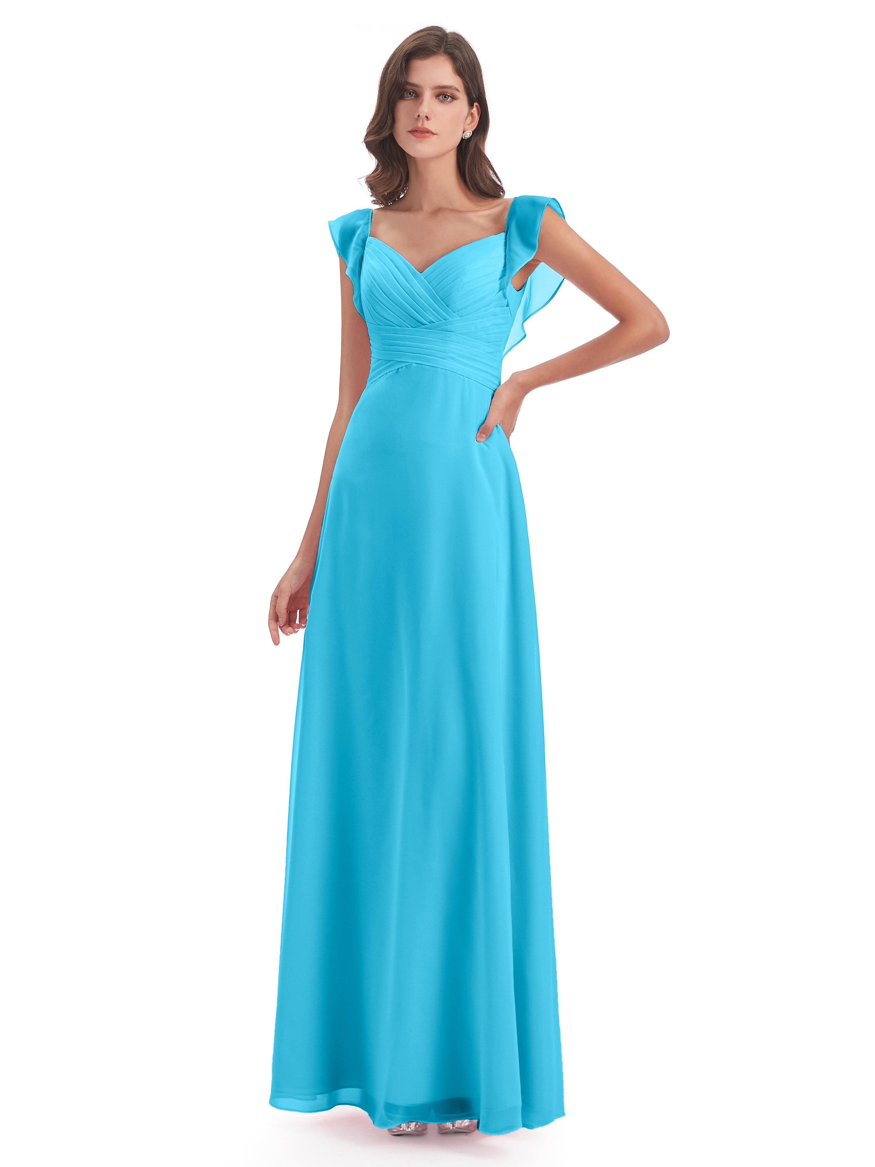 Robe De Demoiselle D'Honneur En Piscine Fourreau/Colonne Col V Longue Robes Demoiselle D'Honneur