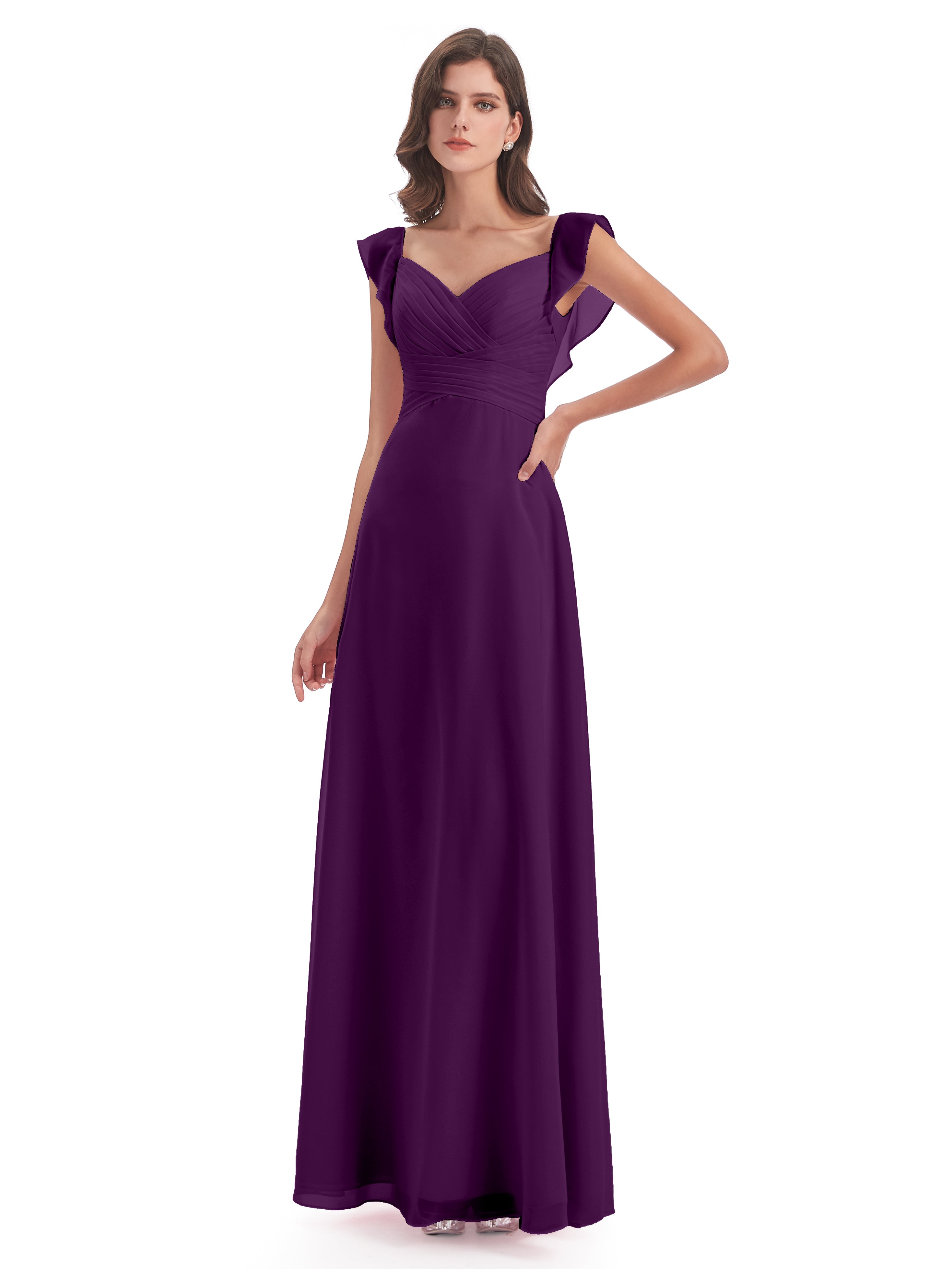 Robes De Demoiselle D'Honneur En Raisin Fourreau/Colonne Col V Longue Robes Demoiselle D'Honneur