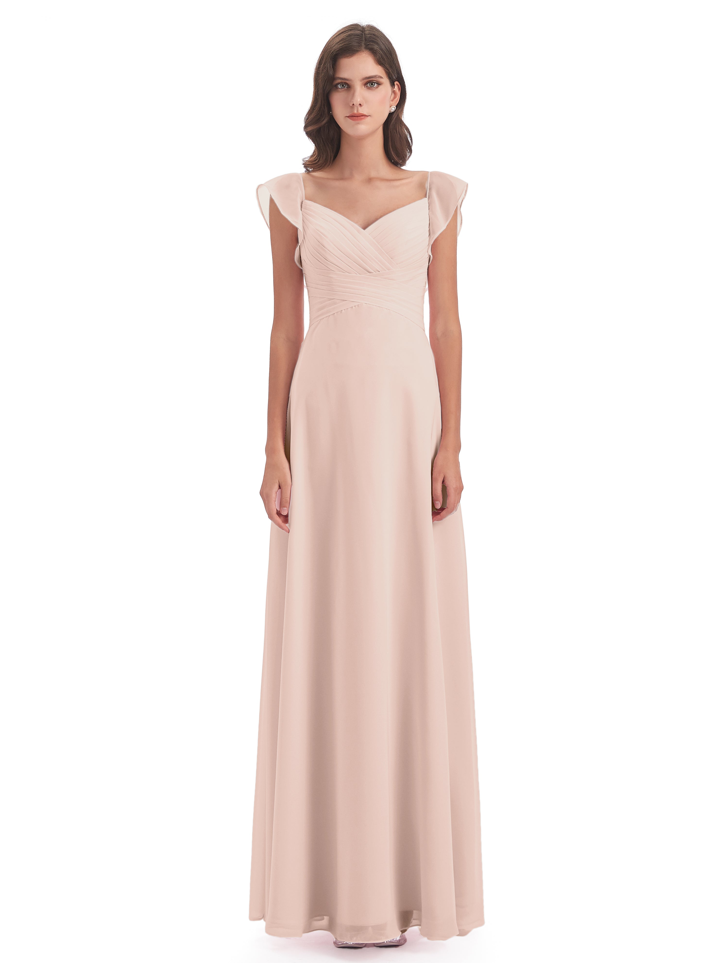 Robe De Demoiselle D'Honneur En Perles Fourreau/Colonne Col V Longue Robes Demoiselle D'Honneur