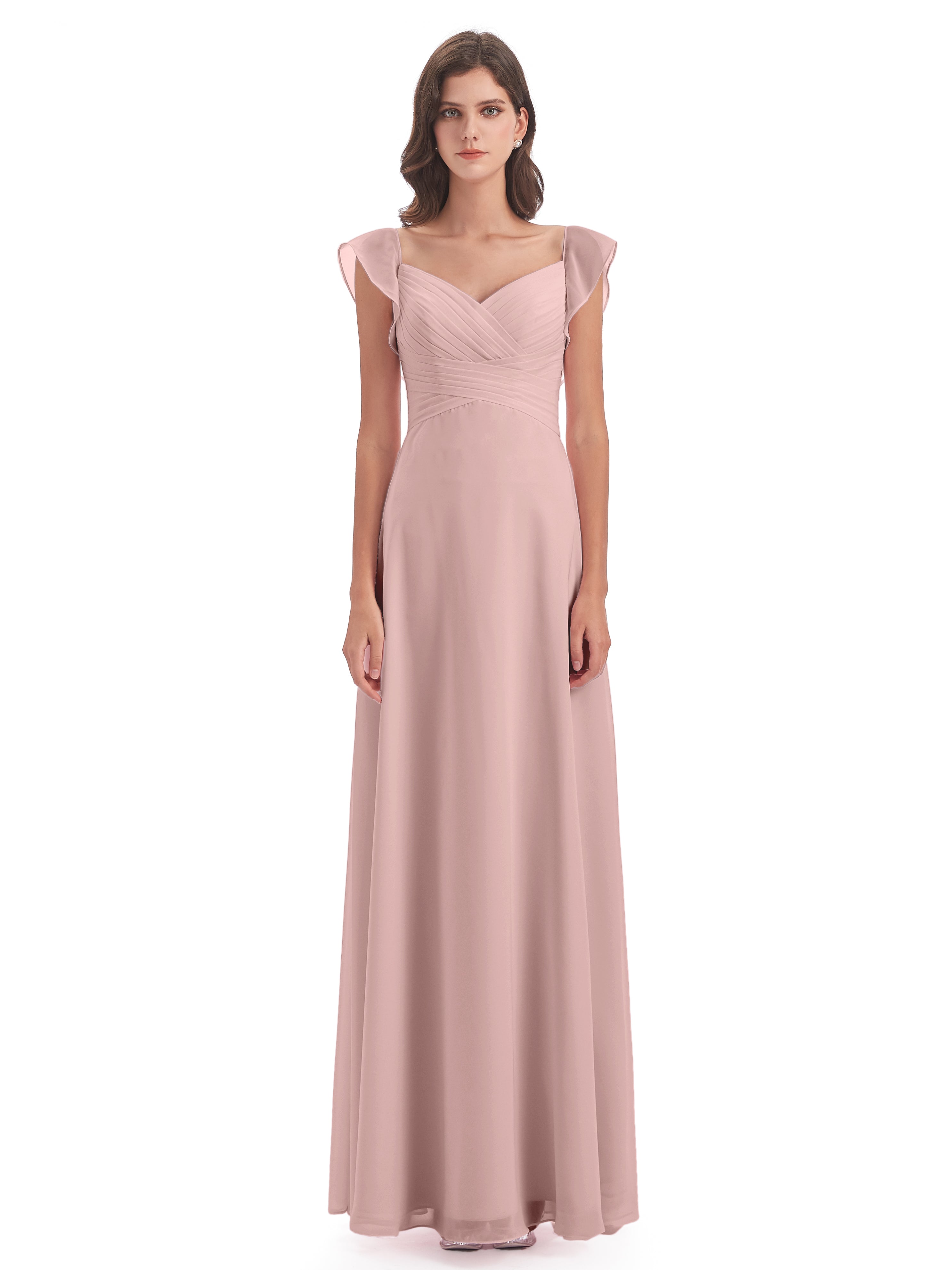 Robe De Demoiselle D Honneur Rose Poudrée Fourreau/Colonne Col V Longue Robes Demoiselle D'Honneur