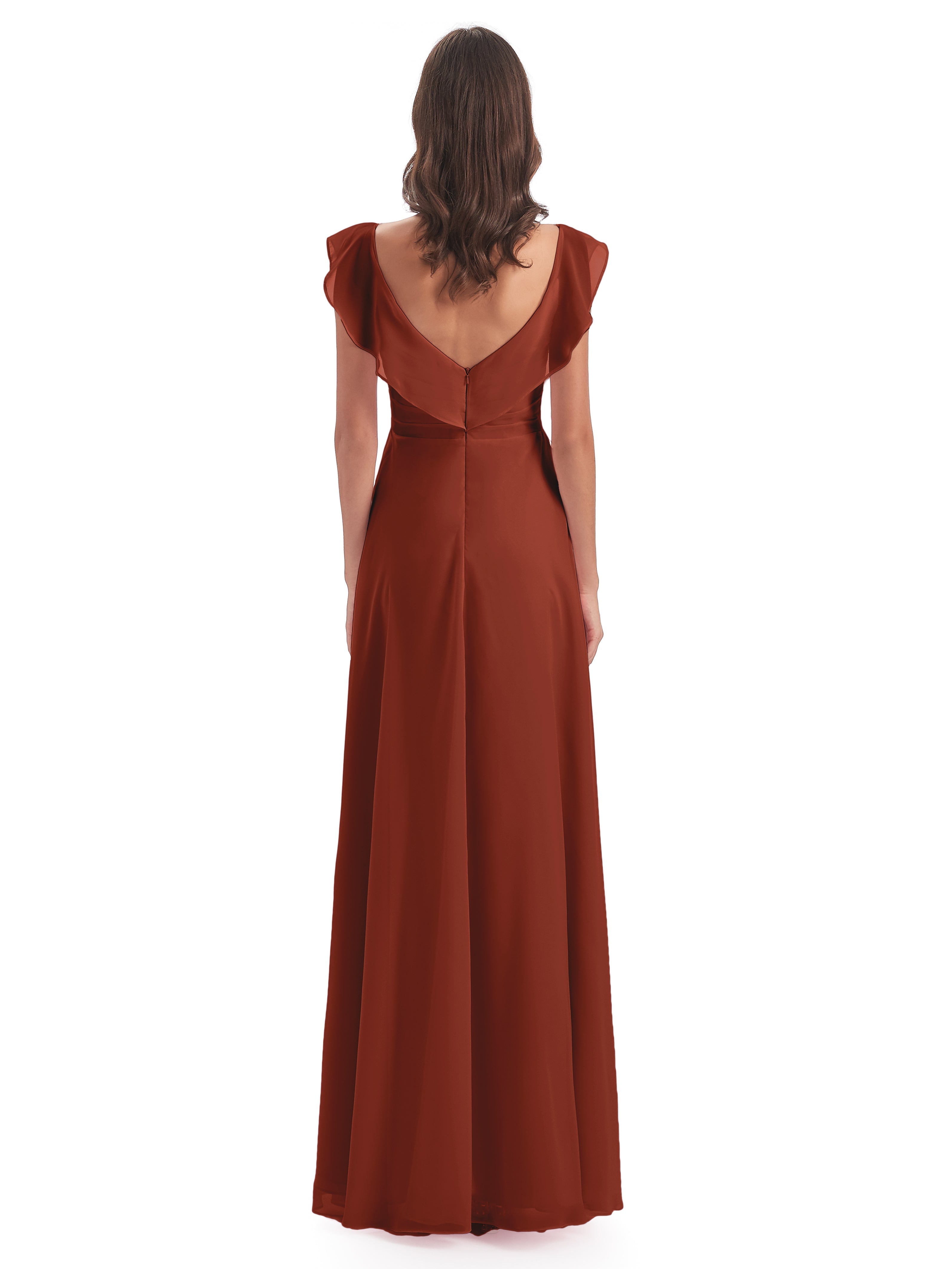 Robes De Demoiselle D'Honneur De Rouille Fourreau/Colonne Col V Longue Robes Demoiselle D'Honneur