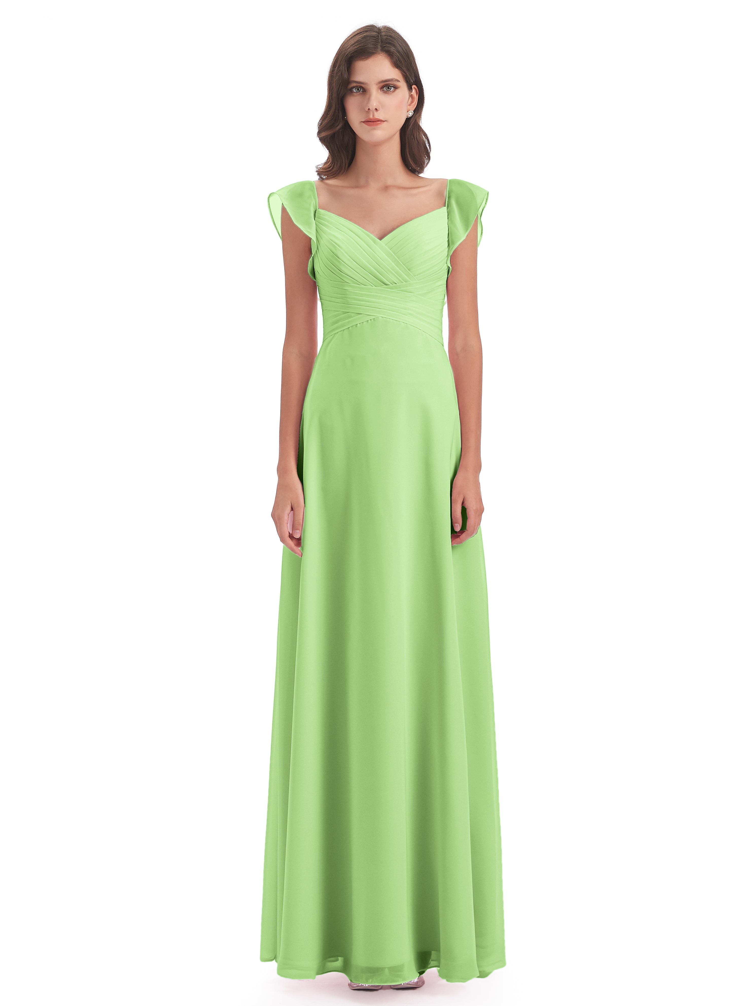 Robe De Demoiselle D Honneur Vert Sauge Fourreau/Colonne Col V Longue Robes Demoiselle D'Honneur