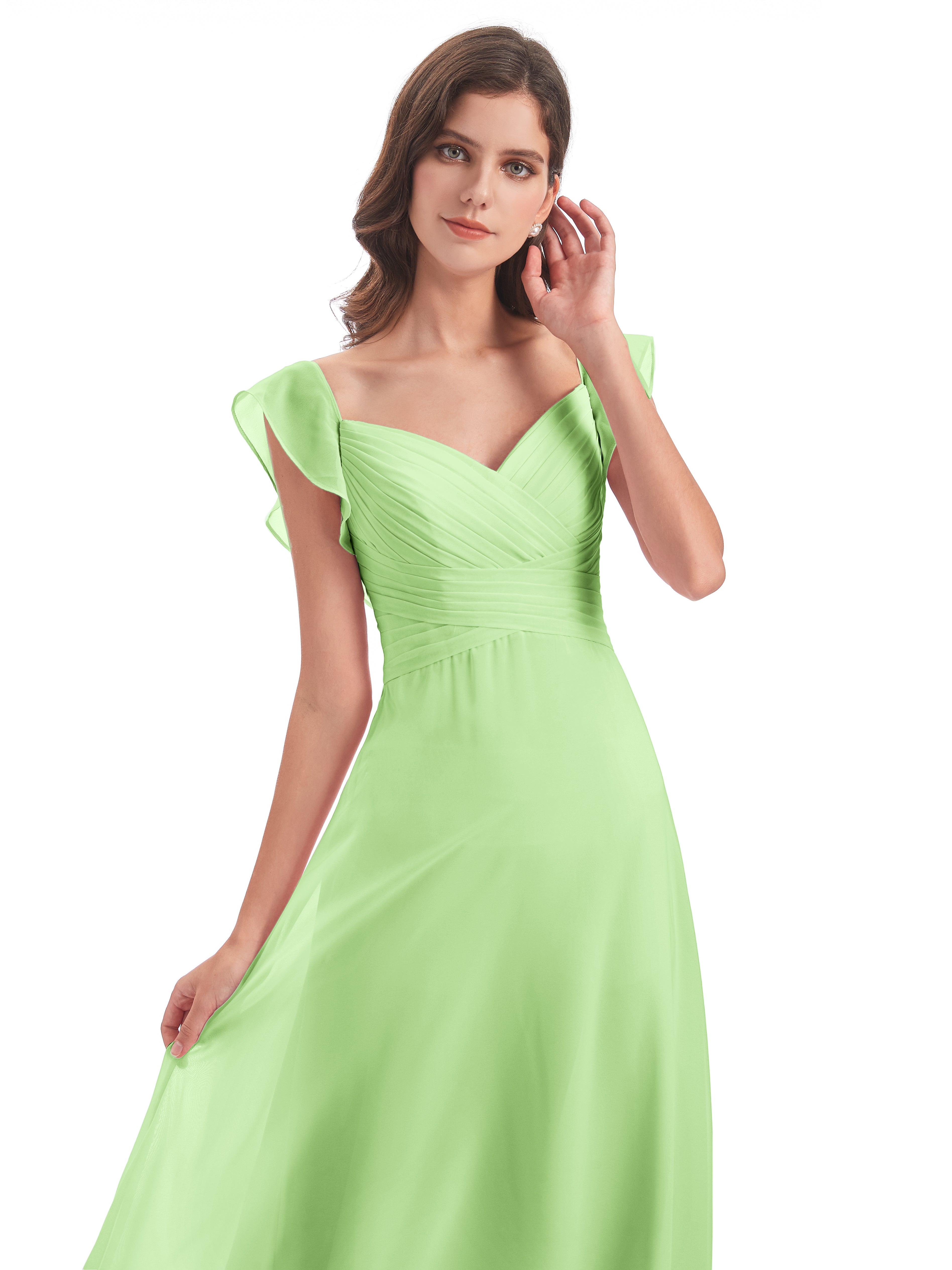 Robe De Demoiselle D Honneur Vert Sauge Fourreau/Colonne Col V Longue Robes Demoiselle D'Honneur