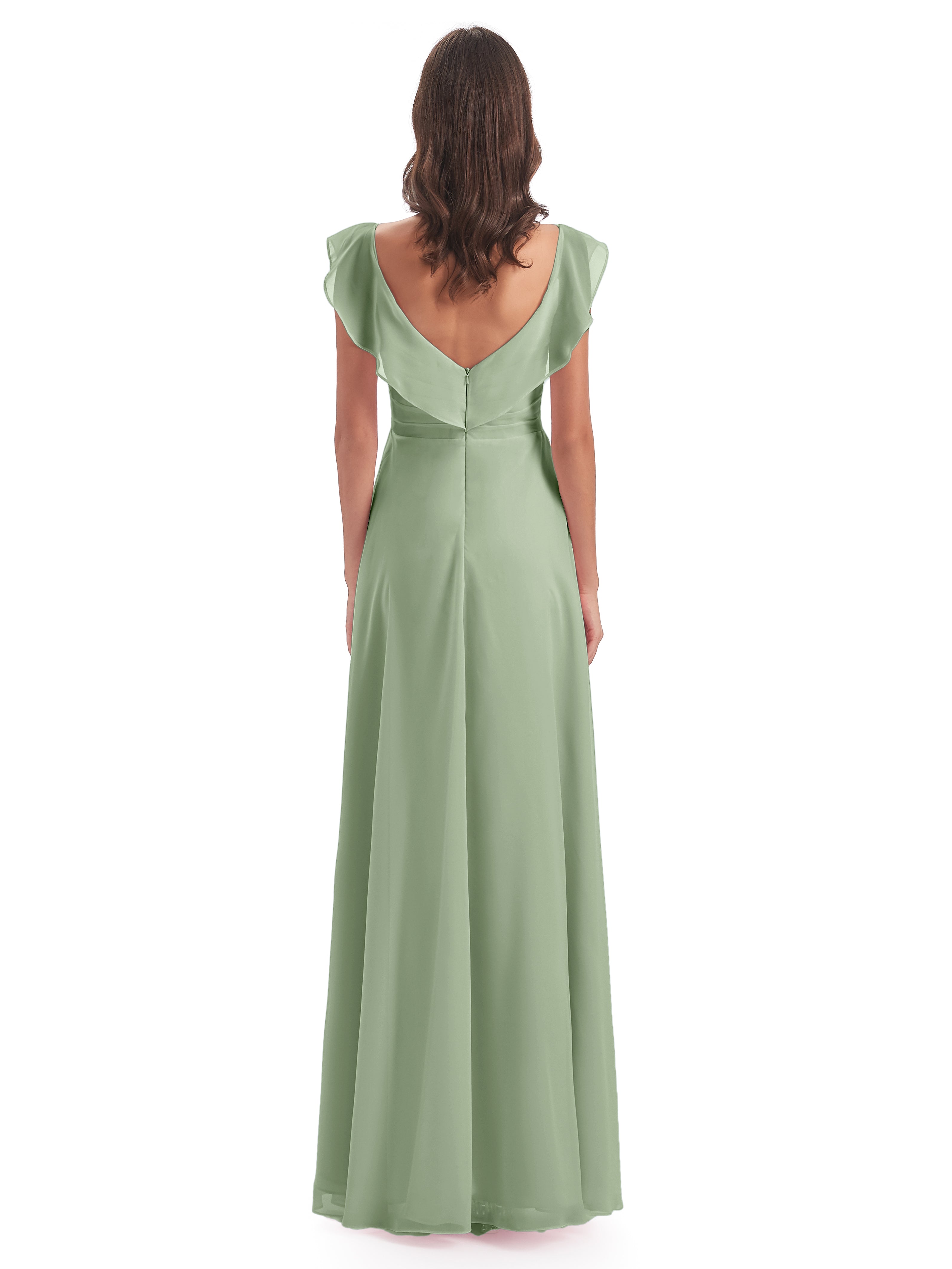 Robes De Demoiselle D'Honneur De Sauge Poussiéreuse Fourreau/Colonne Col V Longue Robes Demoiselle D'Honneur