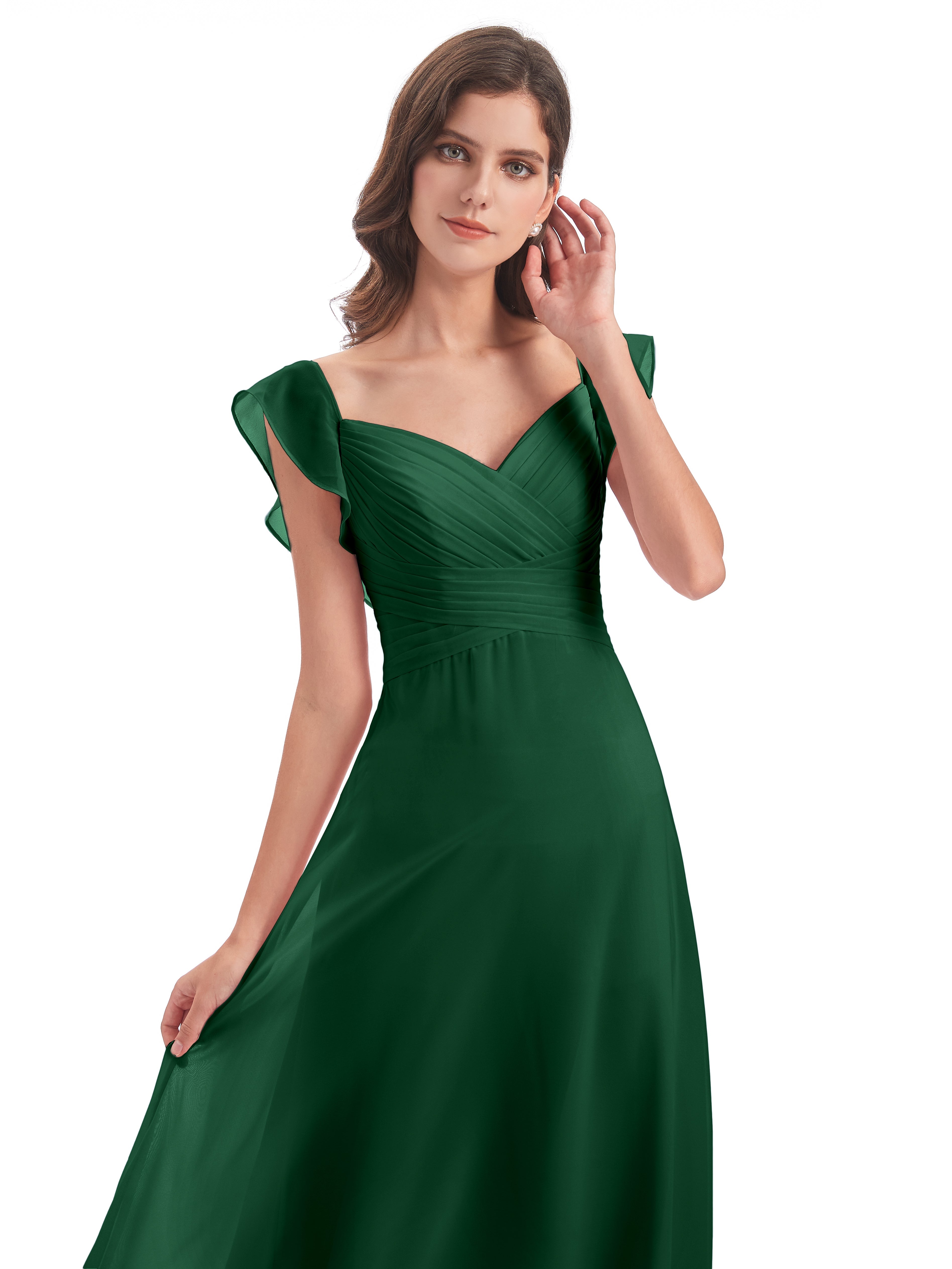 Robes De Demoiselle D'Honneur Vert Foncé Fourreau/Colonne Col V Longue Robes Demoiselle D'Honneur