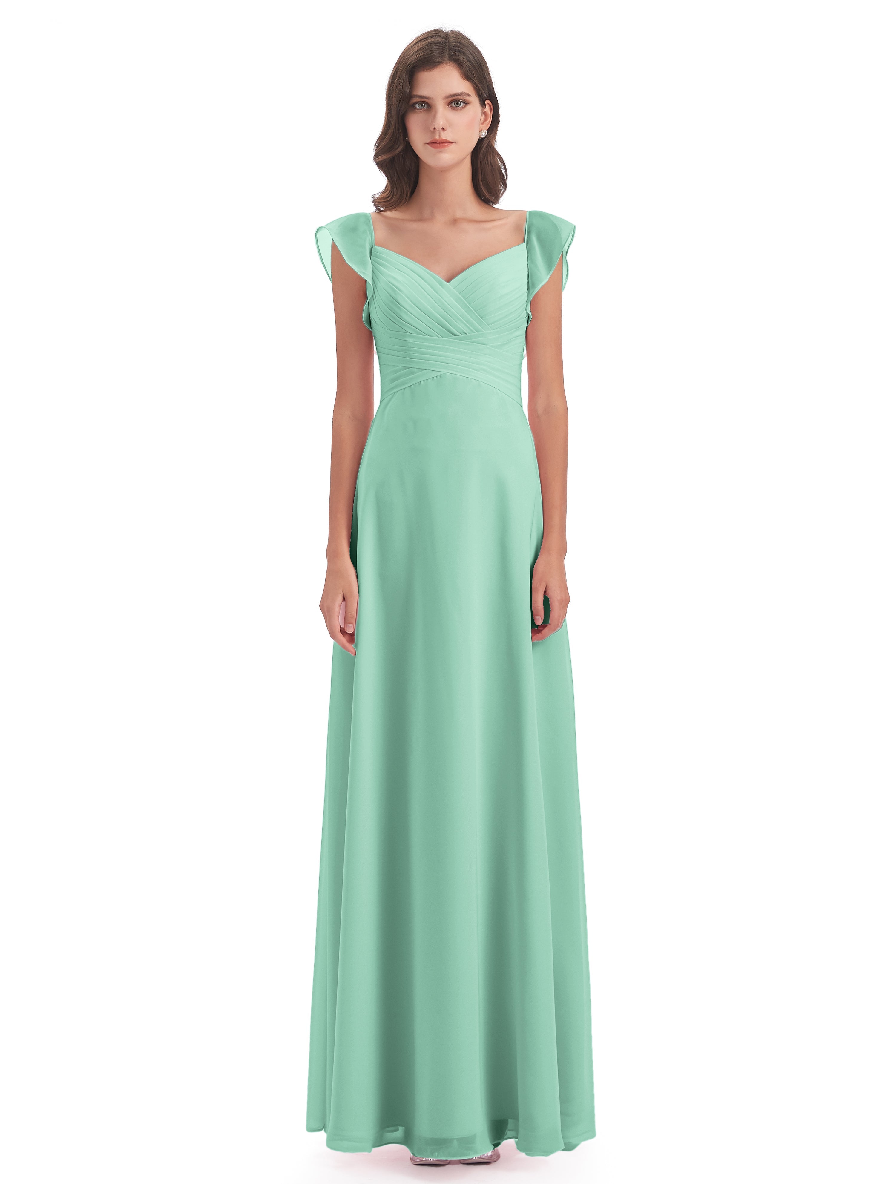 Robes De Demoiselle D'Honneur Vert Menthe Fourreau/Colonne Col V Longue Robes Demoiselle D'Honneur