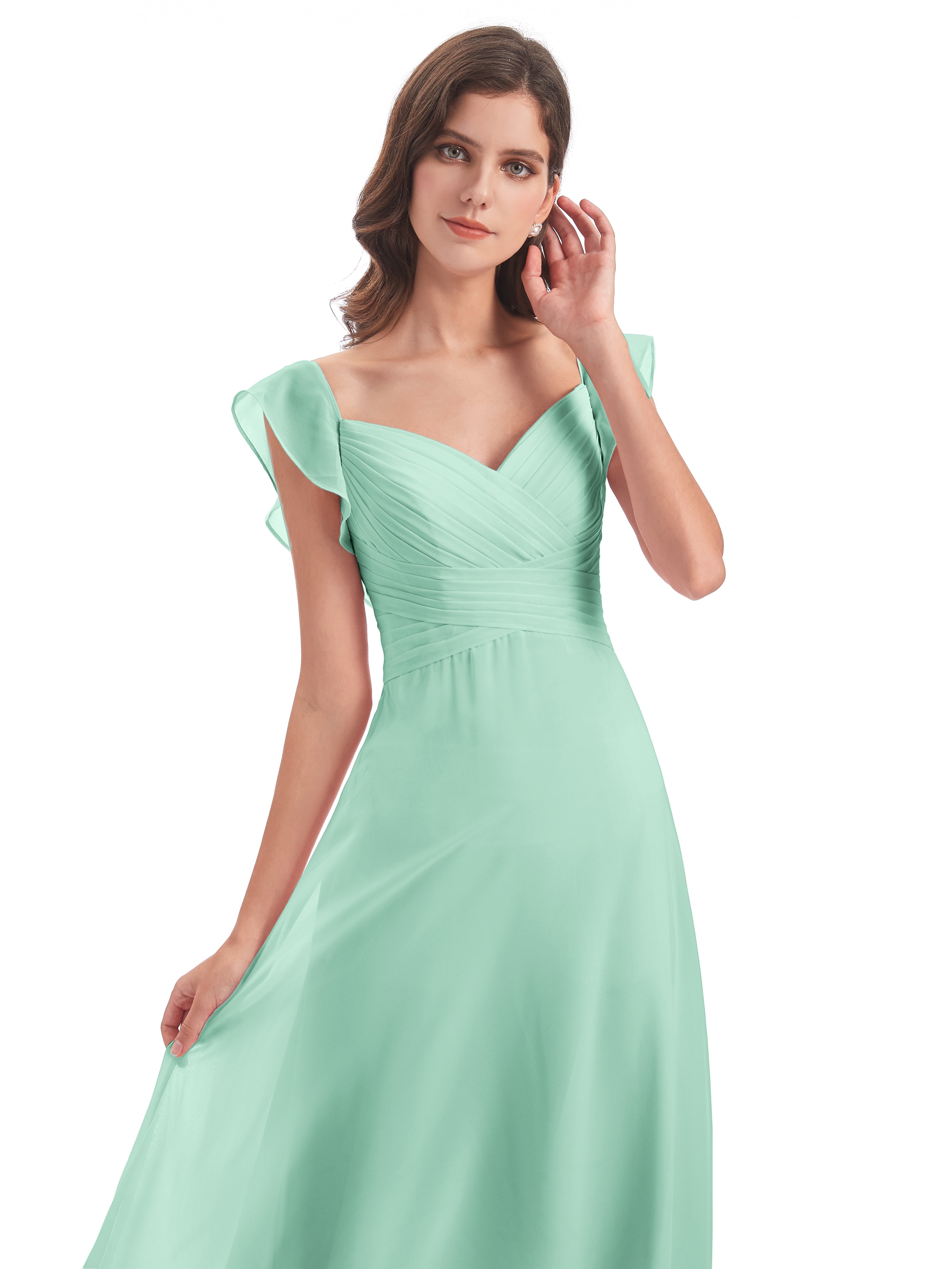 Robes De Demoiselle D'Honneur Vert Menthe Fourreau/Colonne Col V Longue Robes Demoiselle D'Honneur