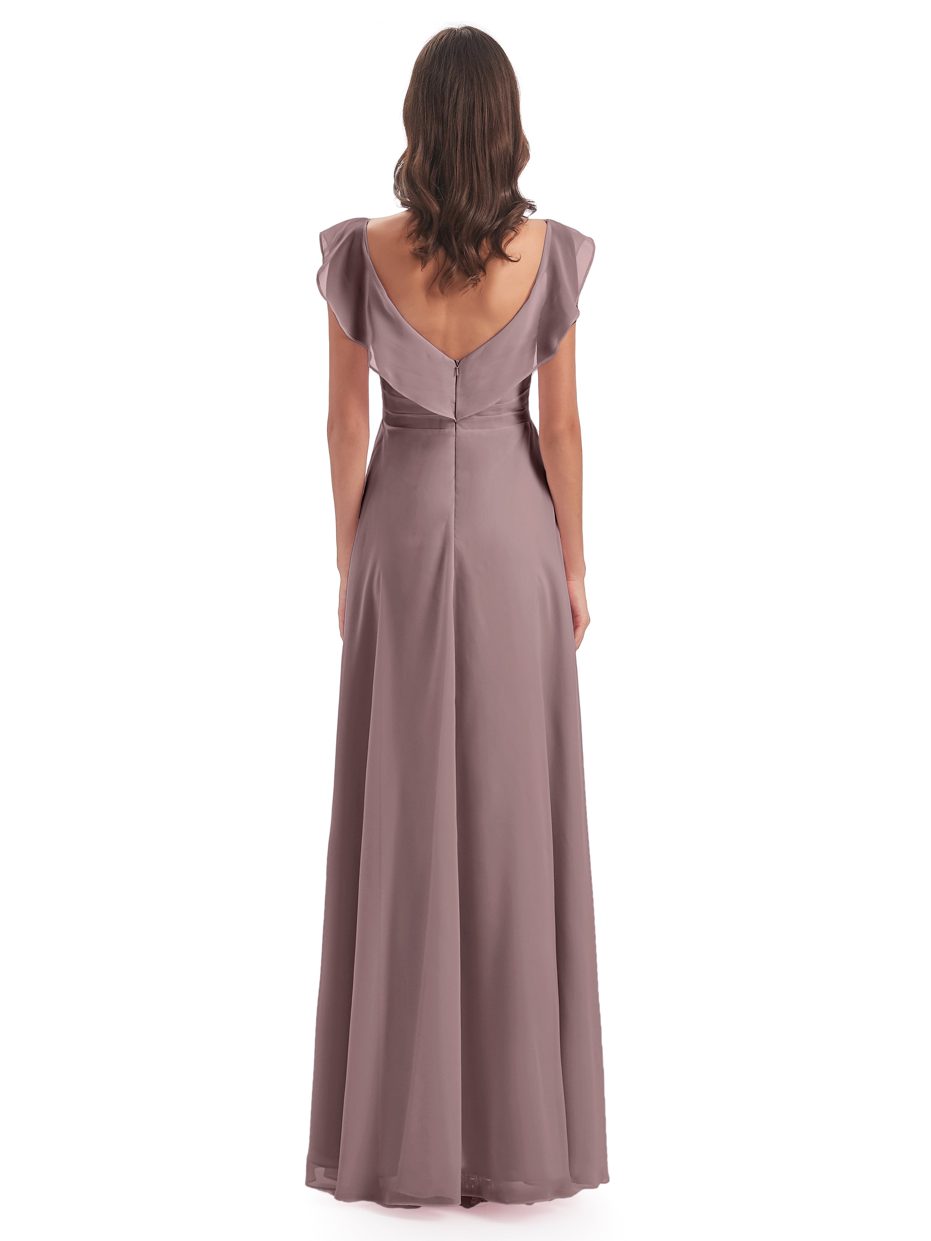 Robes De Demoiselle D'Honneur Vintage Mauve Fourreau/Colonne Col V Longue Robes Demoiselle D'Honneur