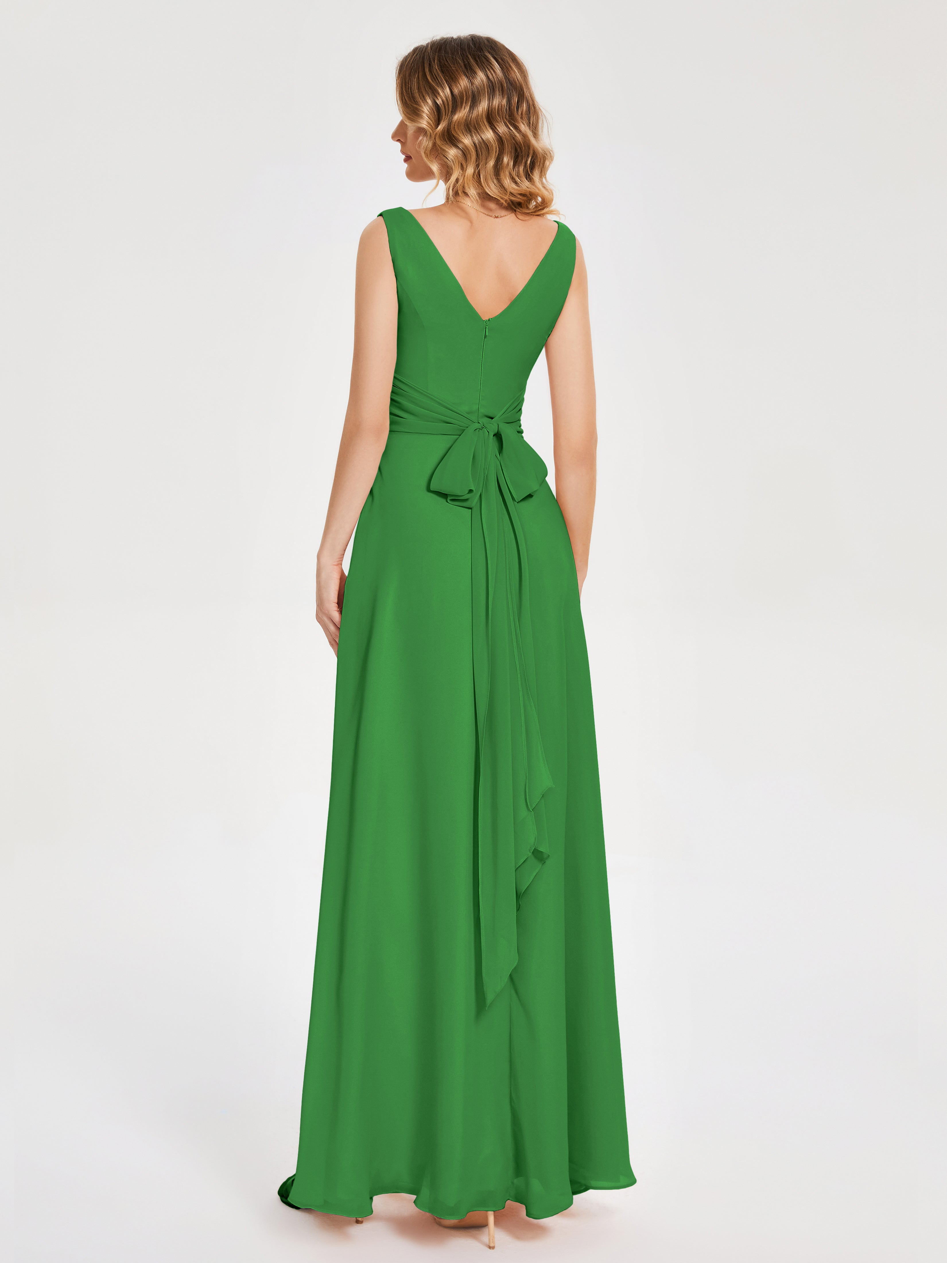 Robe Demoiselle Dhonneur Verte Bretelles Fendue Col V Mousseline Robes Demoiselle D'Honneur