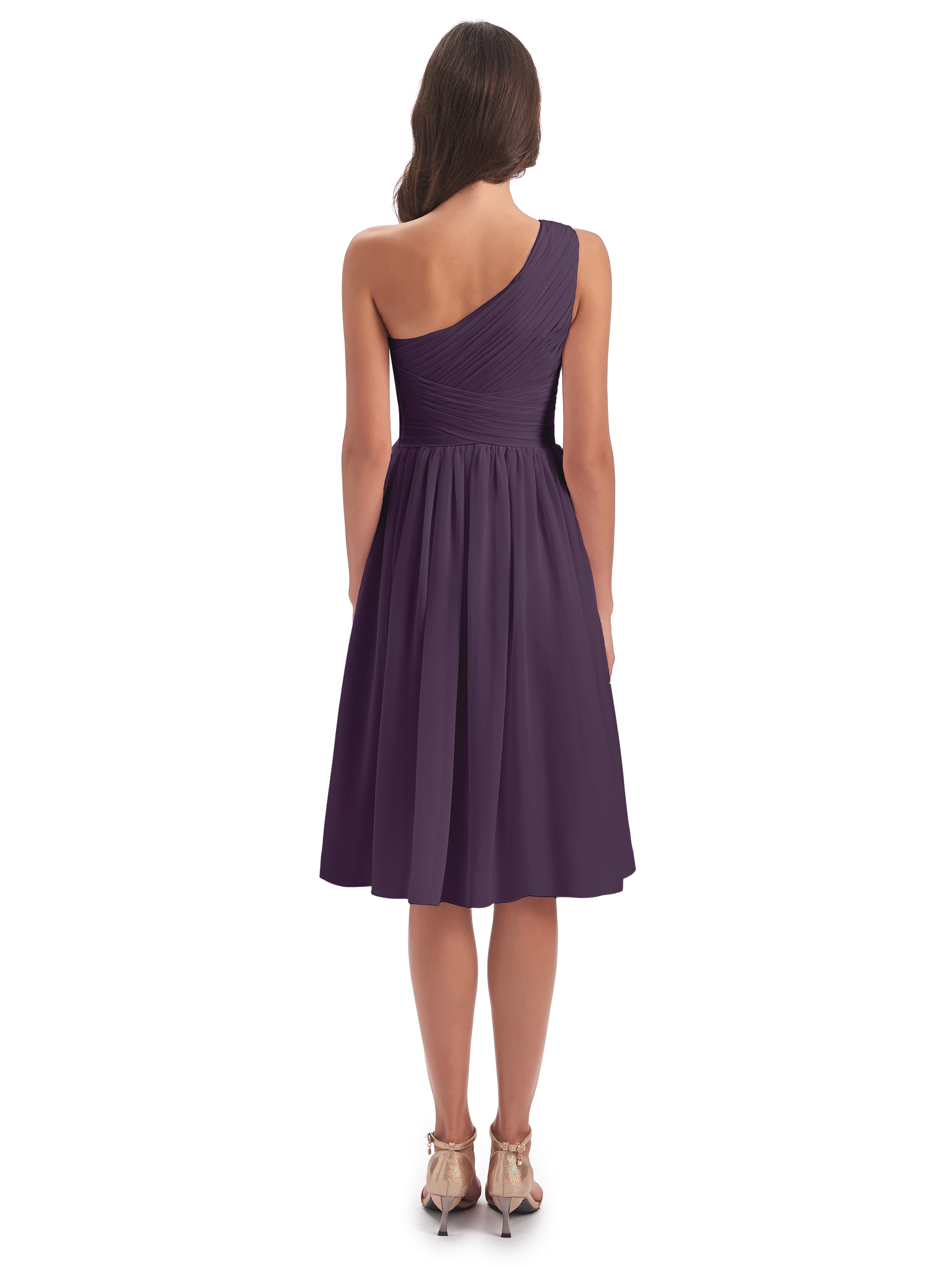 Robe De Demoiselle D'Honneur En Plum Seule-Épaule Longueur Genou Mousseline Robes Demoiselle D'Honneur