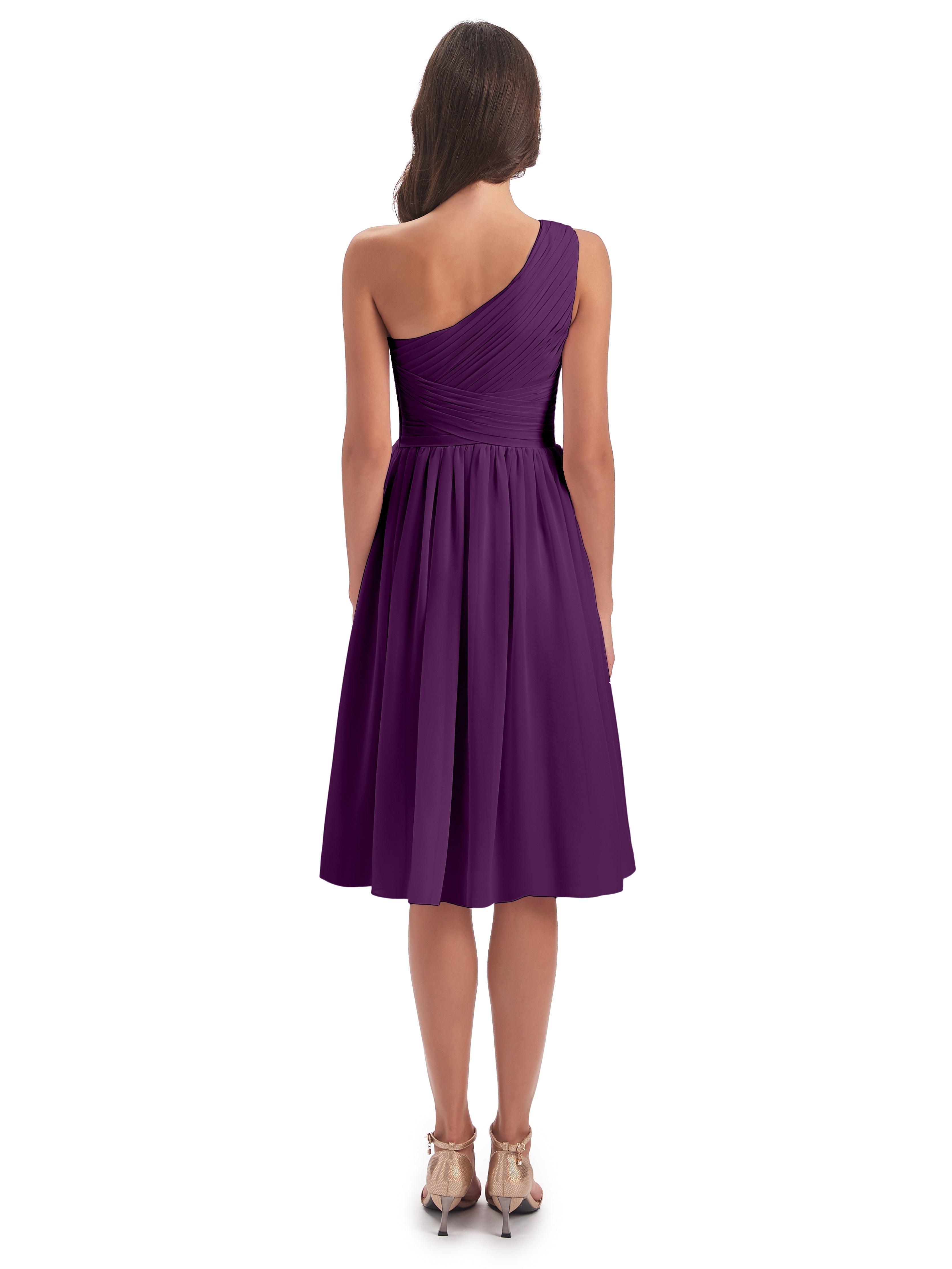 Robes De Demoiselle D'Honneur En Raisin Seule-Épaule Longueur Genou Mousseline Robes Demoiselle D'Honneur