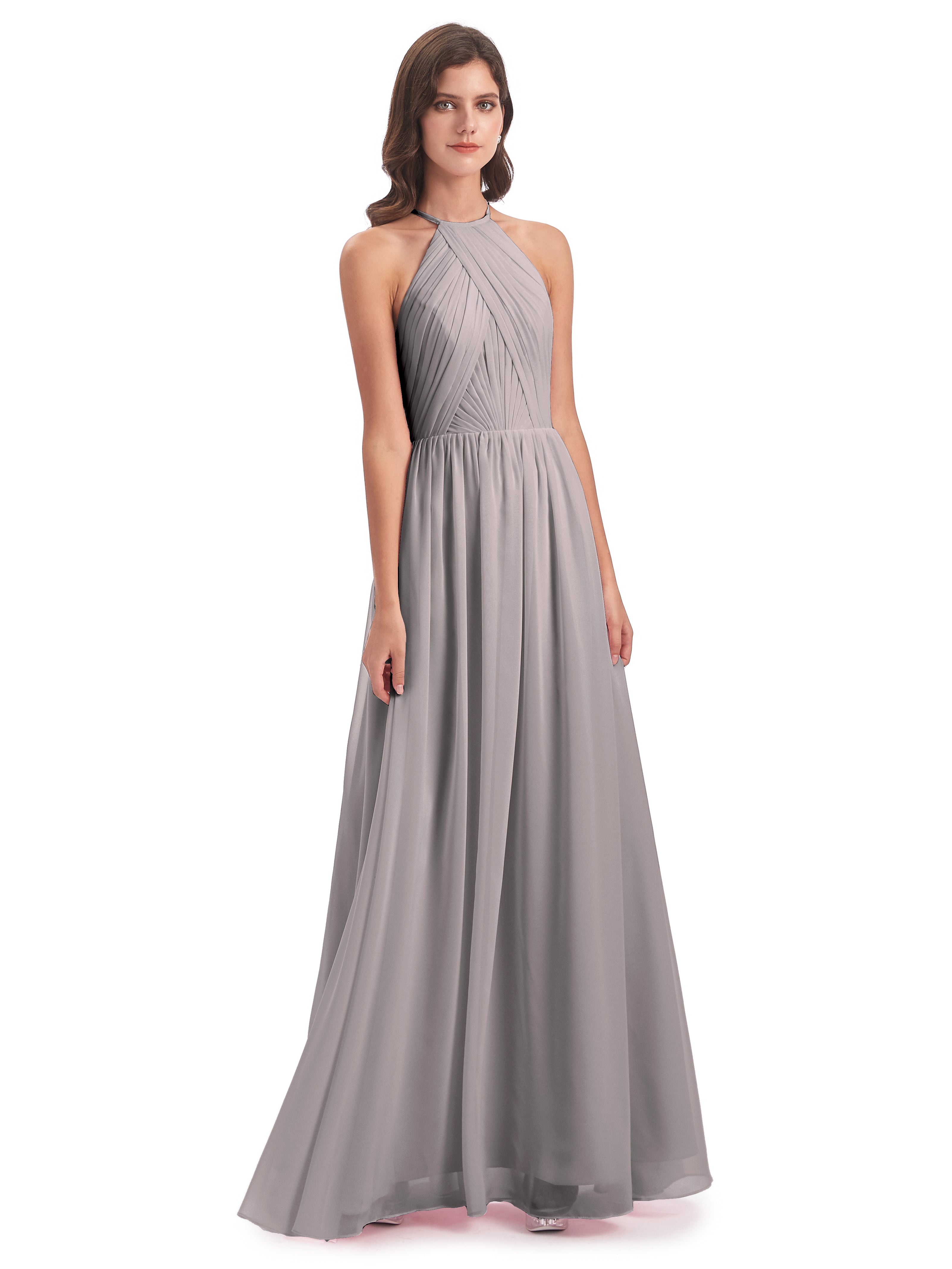 Robe Demoiselle D Honneur Argenté Dos Ouvert Licou Mousseline Robes Demoiselle D'Honneur