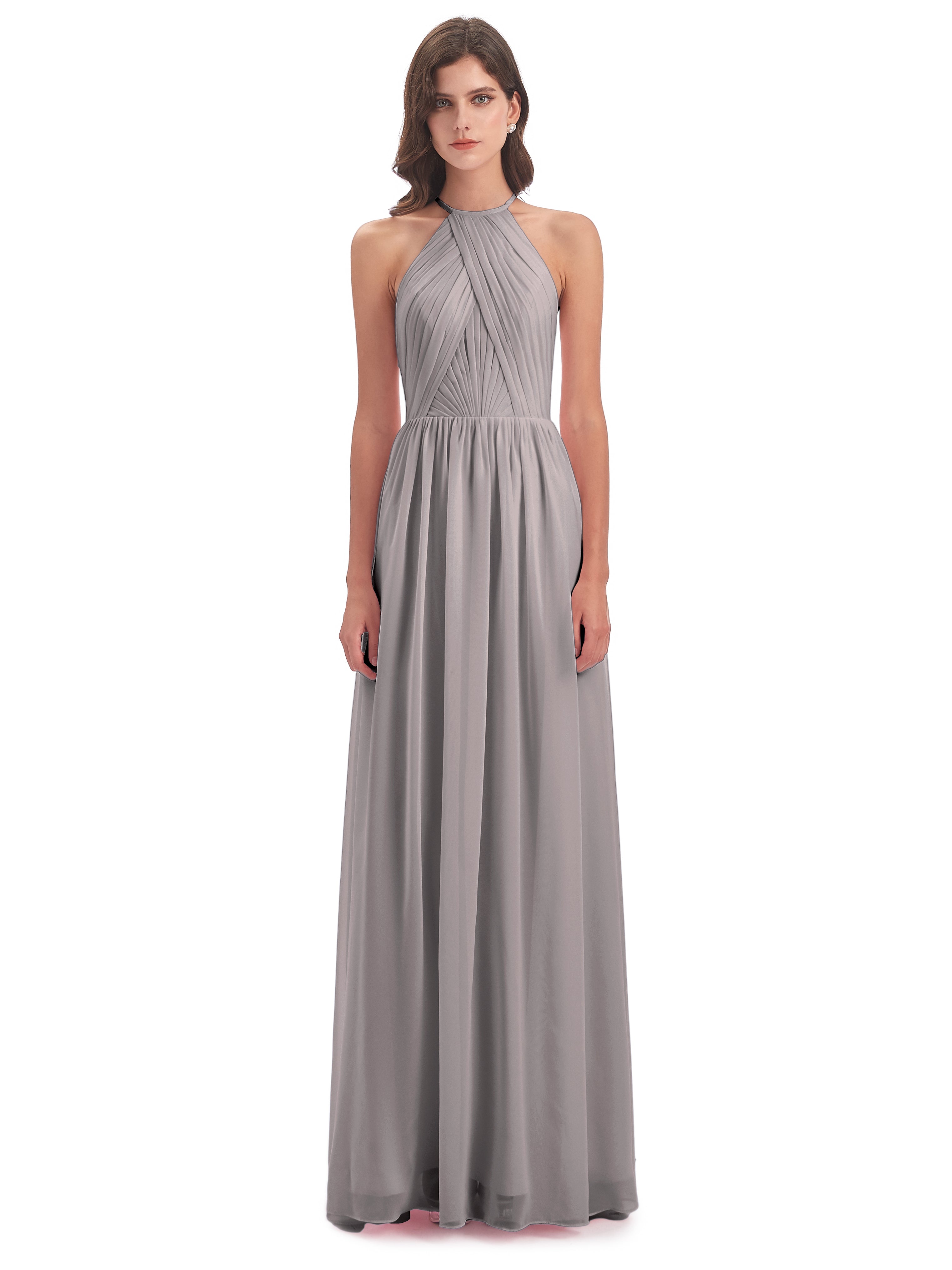 Robe Demoiselle D Honneur Argenté Dos Ouvert Licou Mousseline Robes Demoiselle D'Honneur