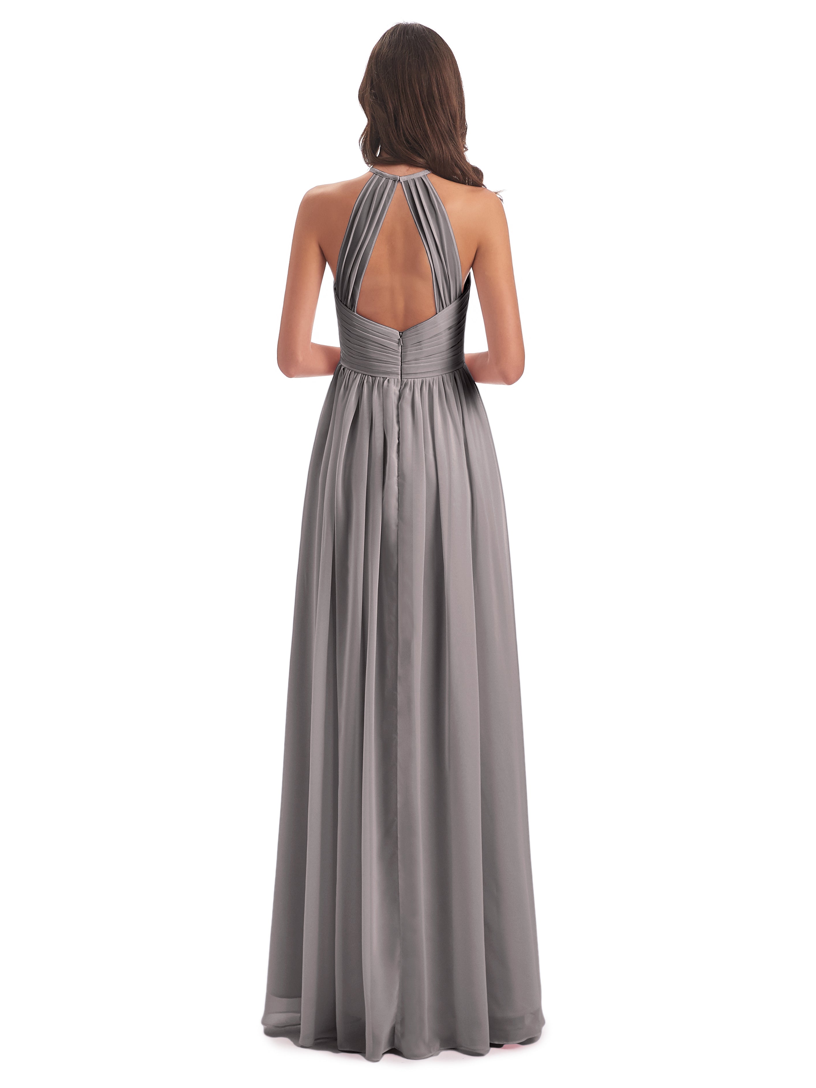 Robe Demoiselle D Honneur Argenté Dos Ouvert Licou Mousseline Robes Demoiselle D'Honneur