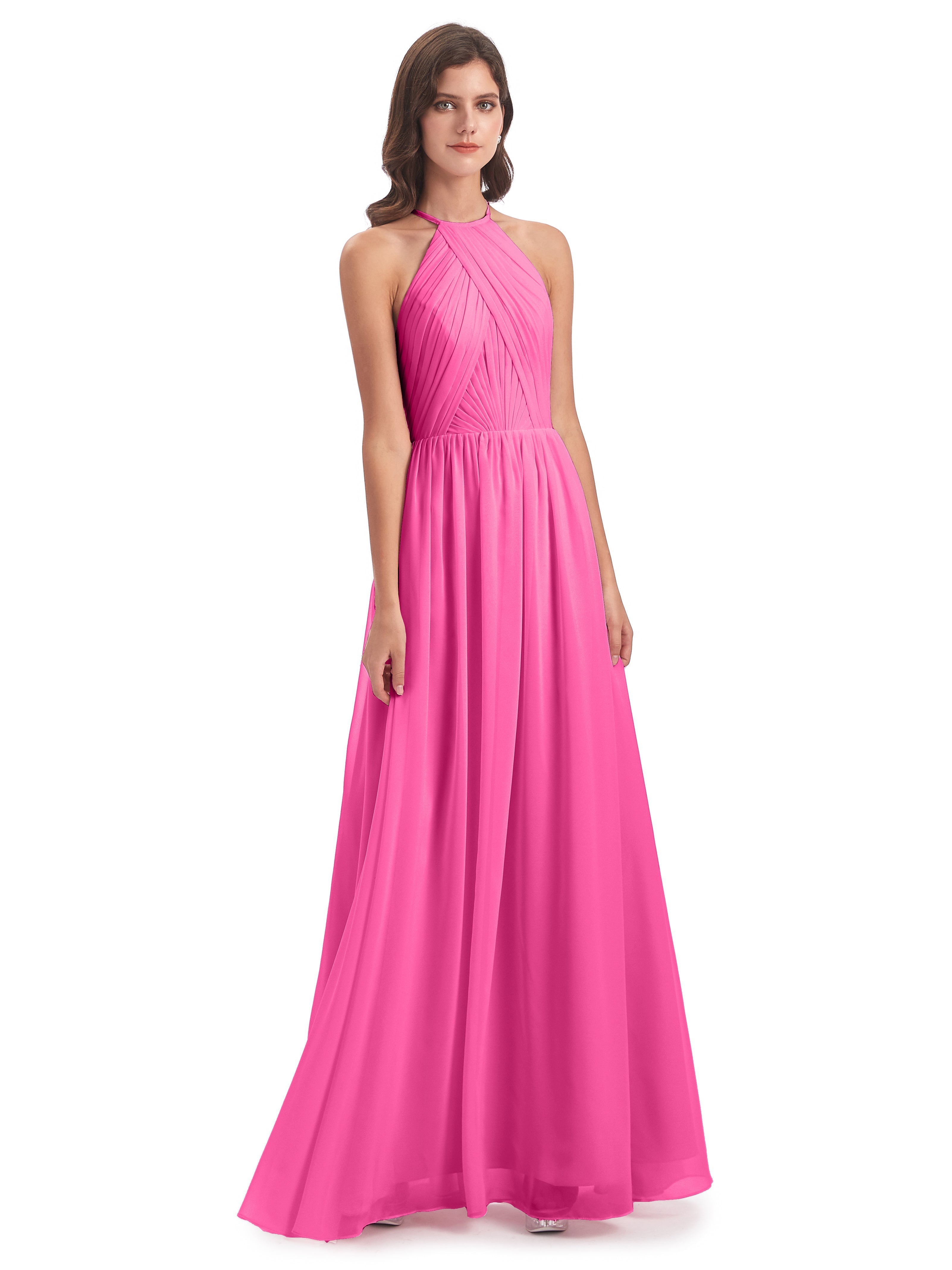 Robe Demoiselle D Honneur En Azalée Dos Ouvert Licou Mousseline Robes Demoiselle D'Honneur