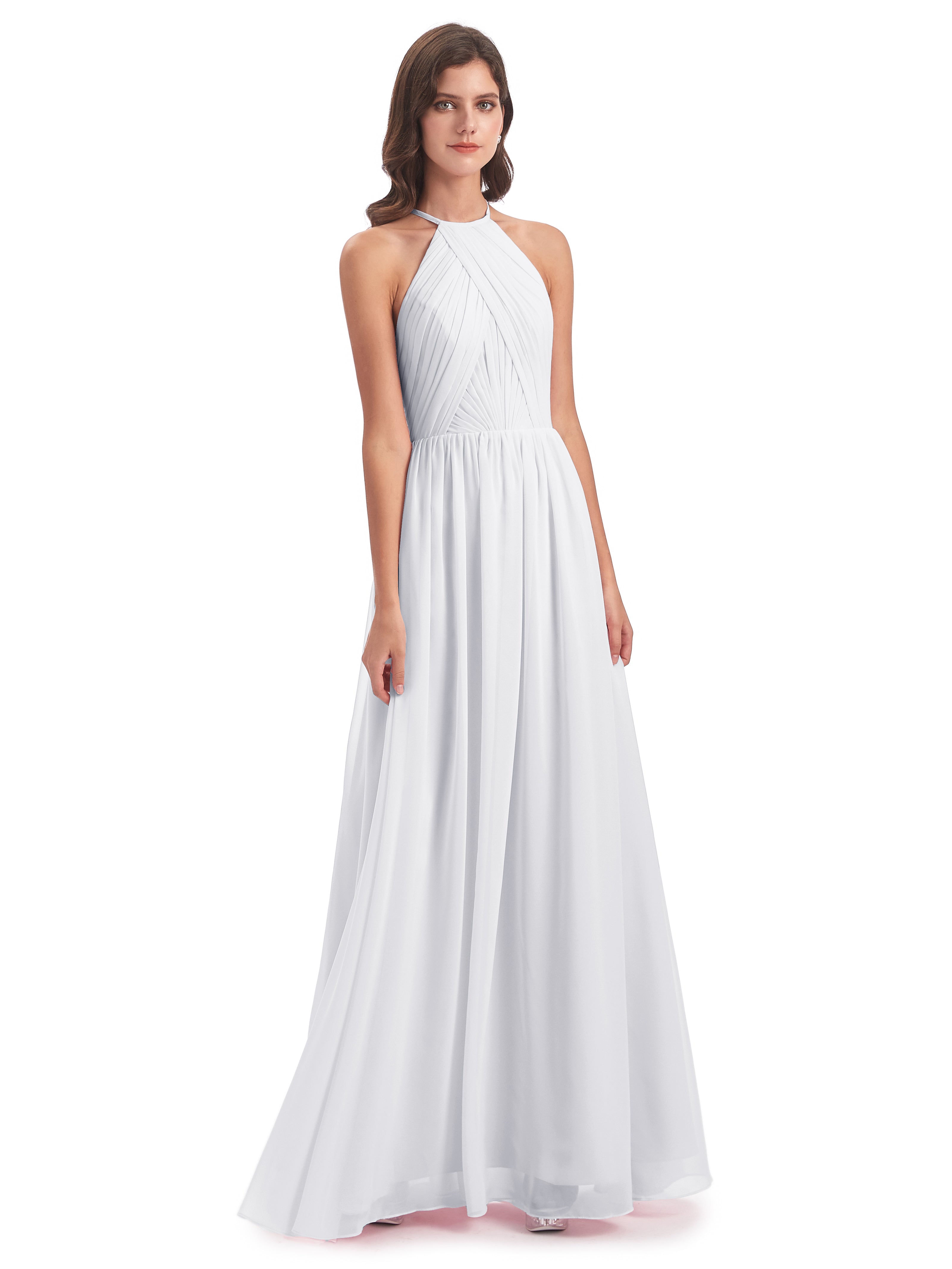 Robe Blanche Demoiselle D Honneur Dos Ouvert Licou Mousseline Robes Demoiselle D'Honneur