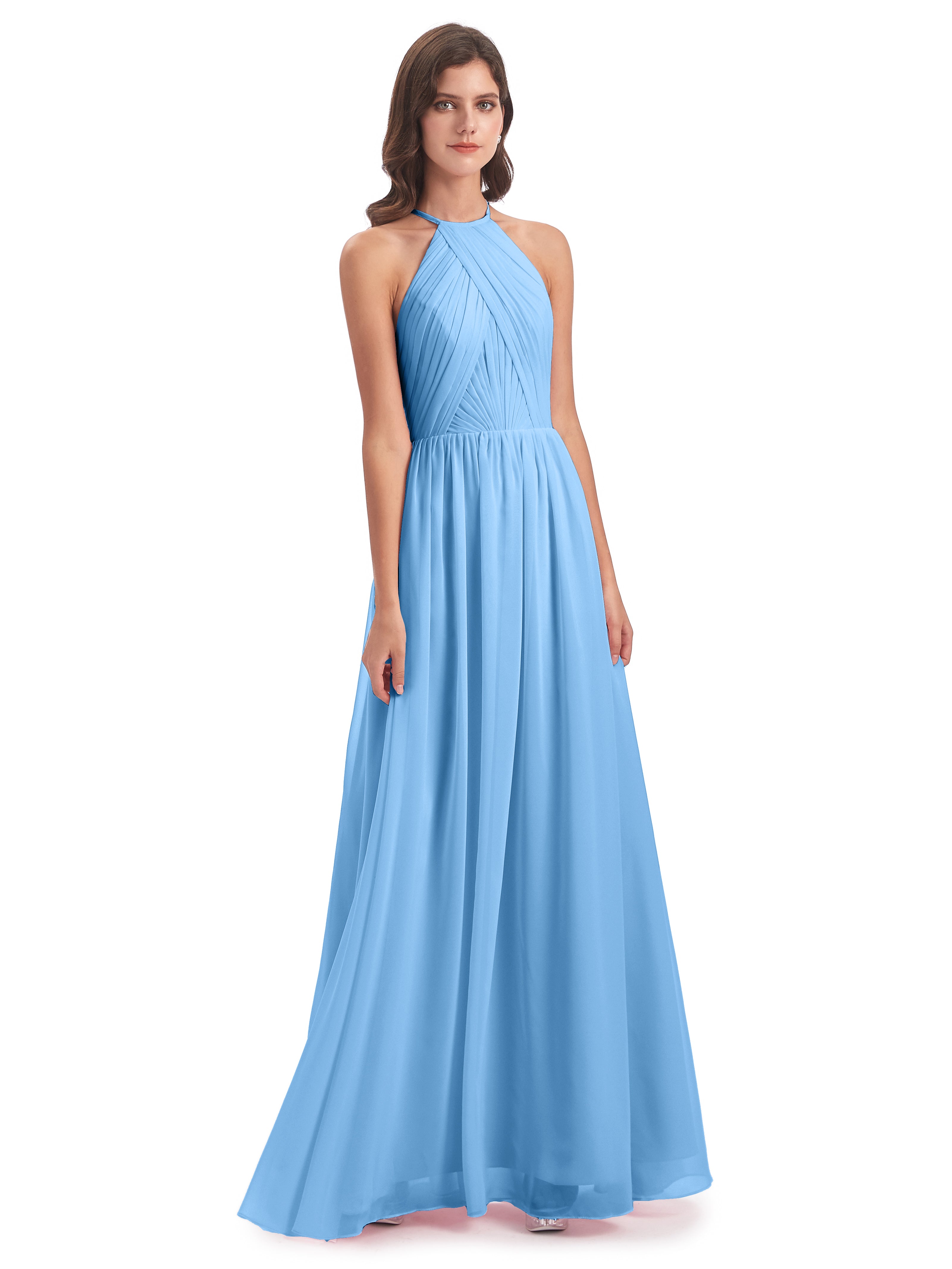 Robes Demoiselle D Honneur Bleu Dos Ouvert Licou Mousseline Robes Demoiselle D'Honneur